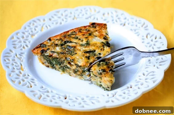 Crustless Spinach Quiche with a golden brown top