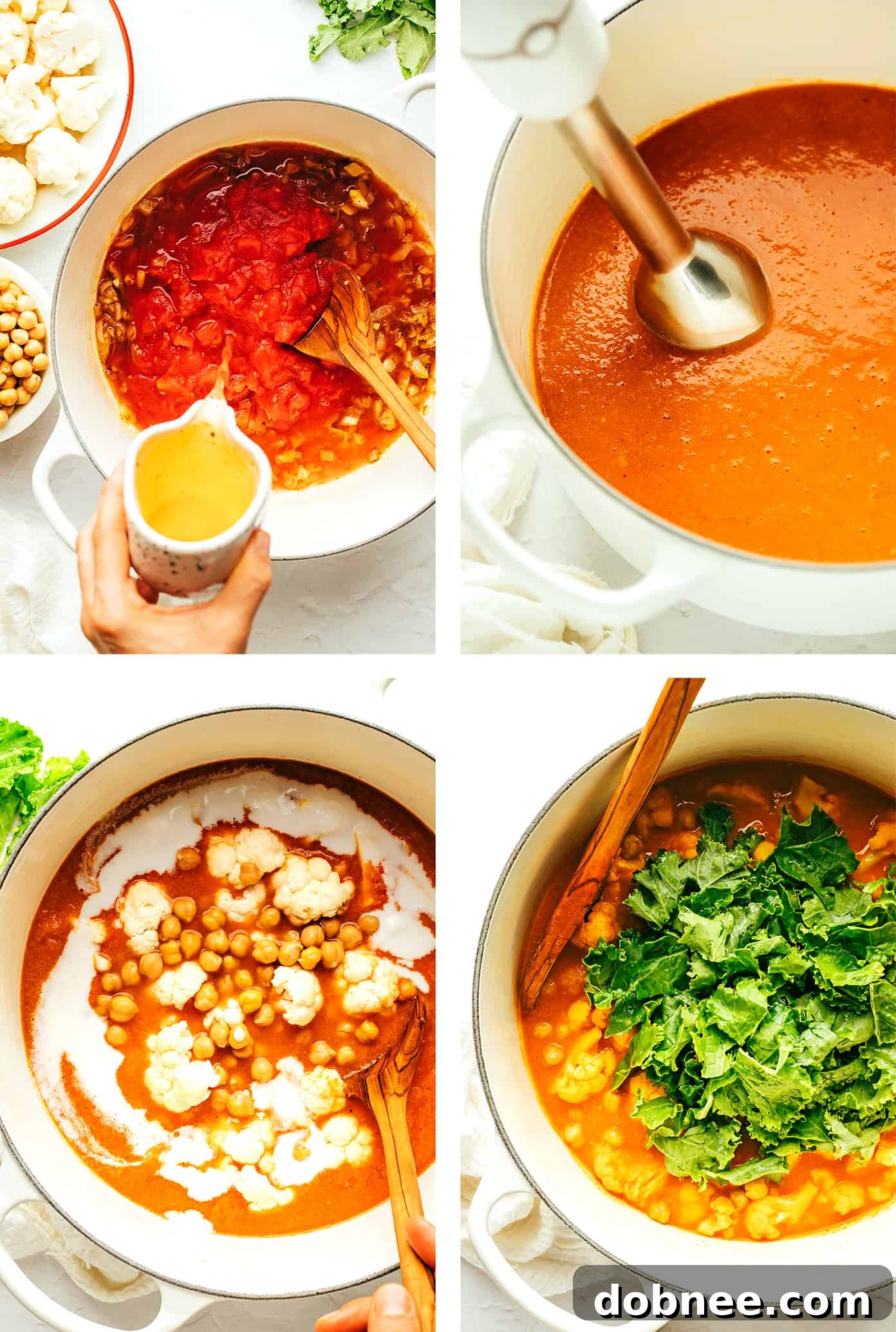 Heartwarming Cauliflower Curry 4 A large pot of simmering cauliflower curry, showing the creamy sauce and tender florets.