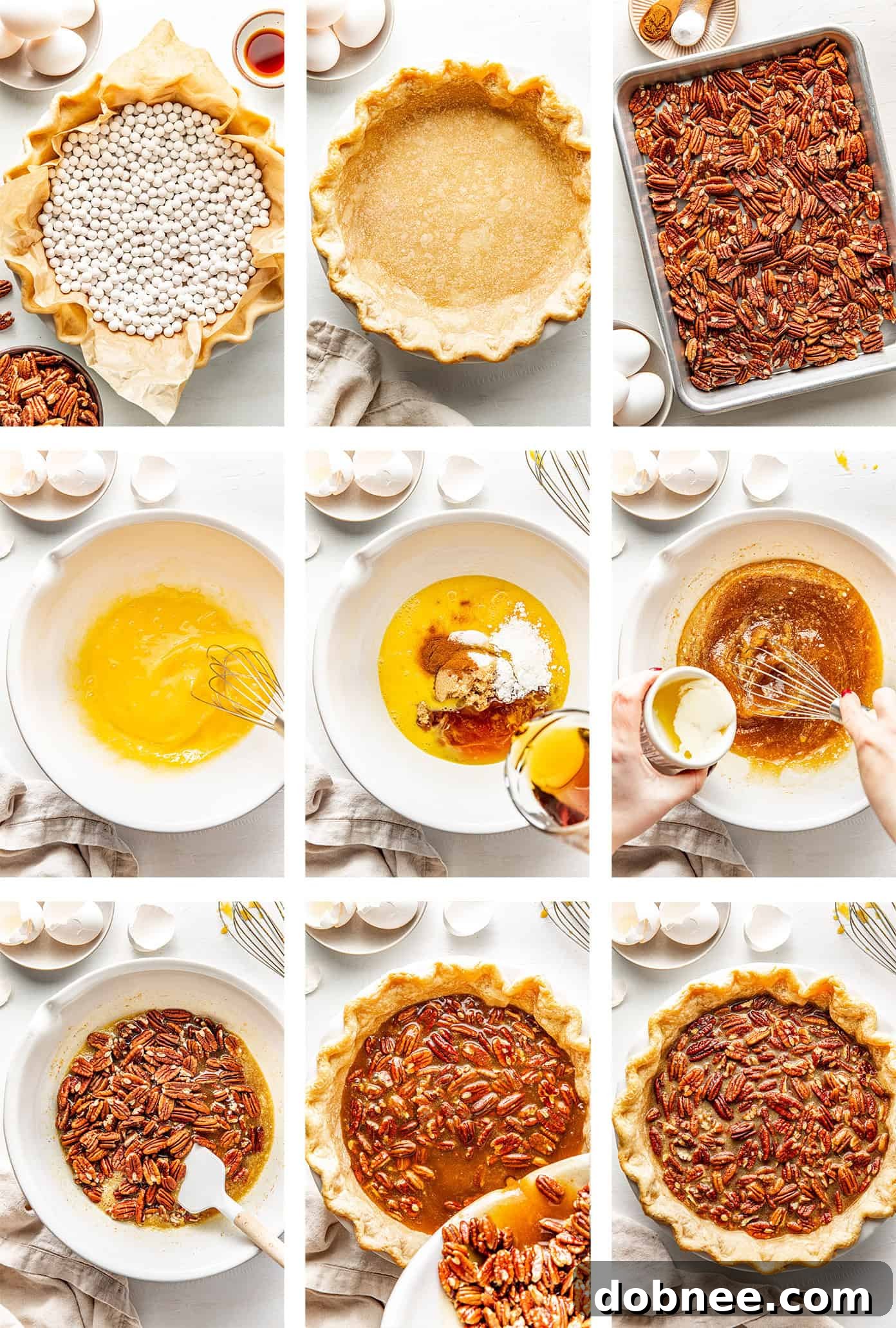 Various creative pecan pie variations laid out, showcasing different toppings and flavors.