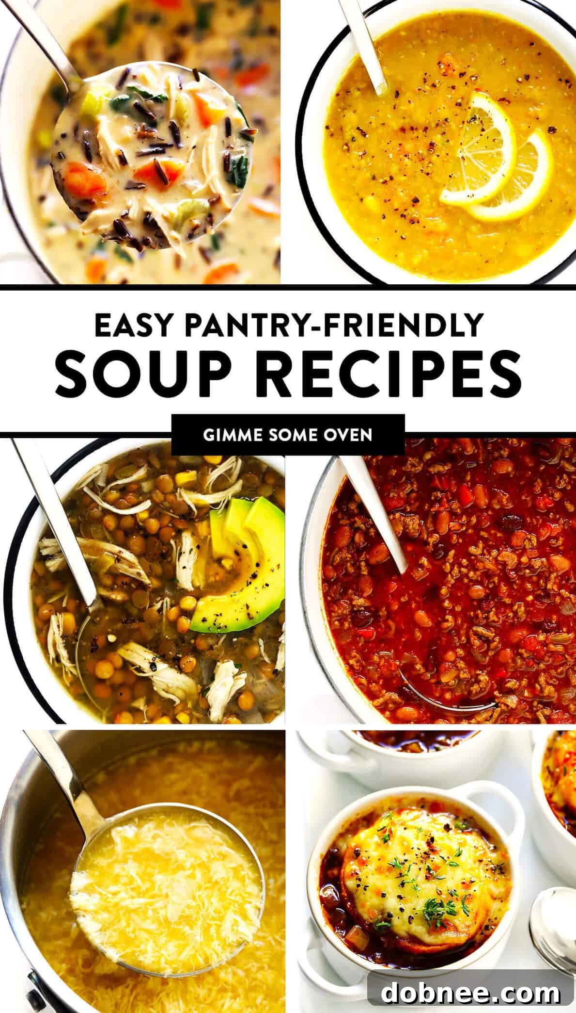 Collection of easy pantry soup recipes, stews, and chilis, perfect for freezer meals and quick dinners.