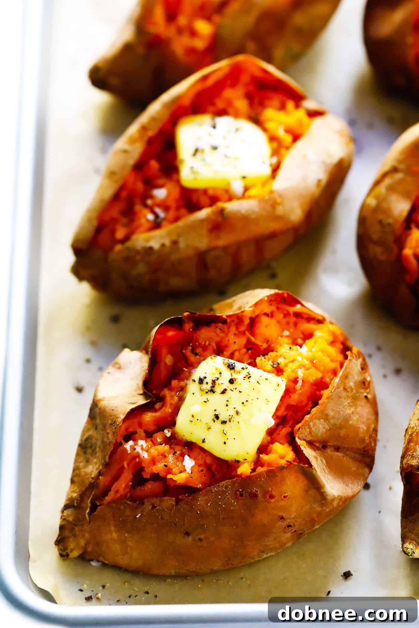 Baked Sweet Potatoes with crispy skin and soft interior