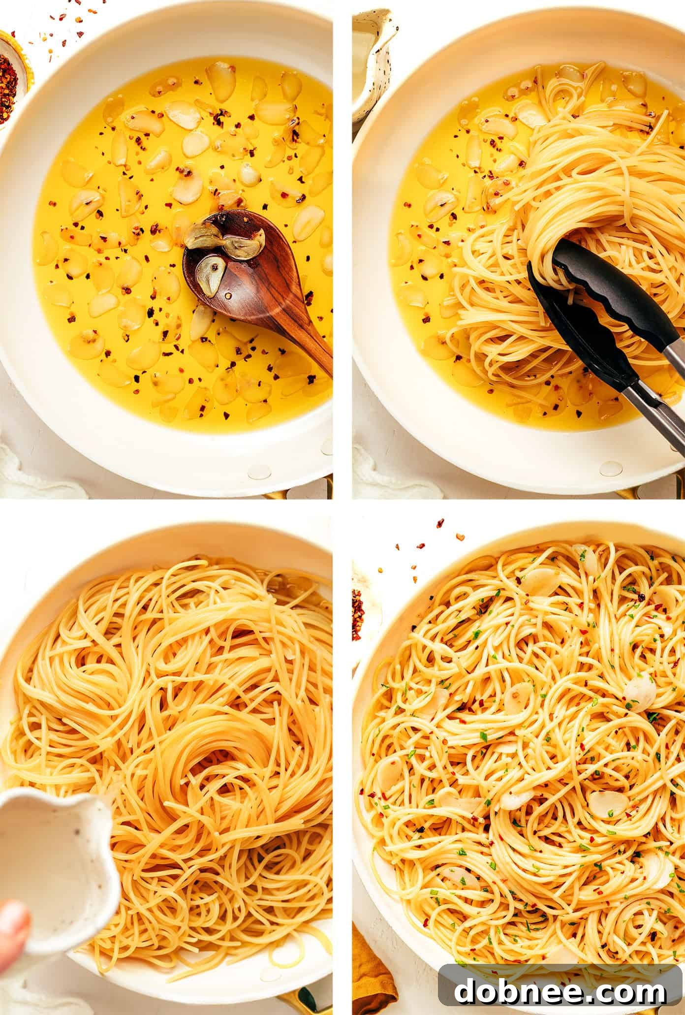 Ingredients laid out on a kitchen counter for Spaghetti Aglio e Olio preparation
