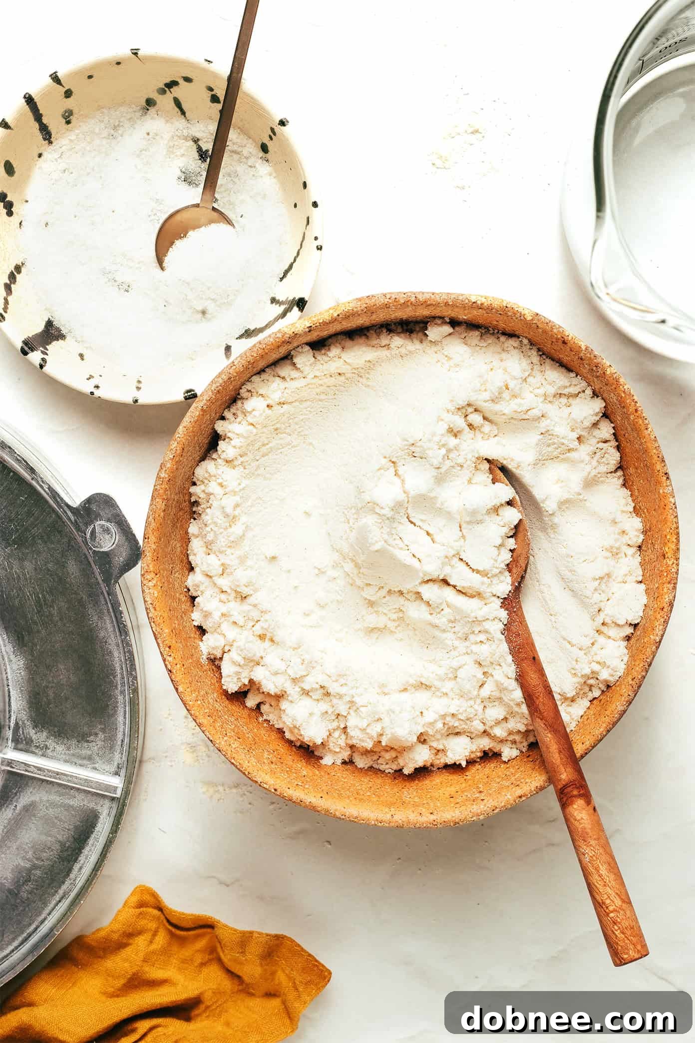 Ingredients for corn tortillas: masa harina, water, and salt
