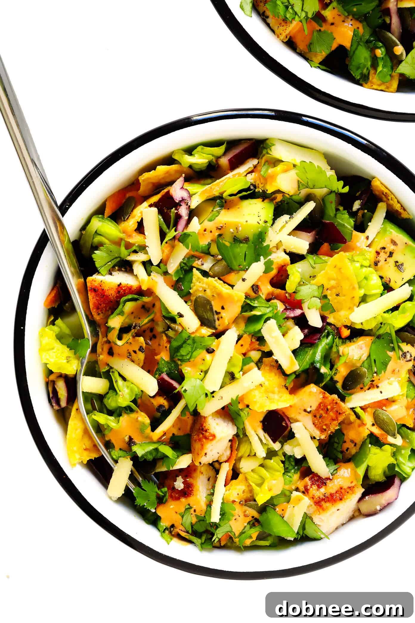 Ready-to-Serve Chipotle Chopped Salad Two Bowls of Chipotle Salad, Perfectly Dressed and Garnished for Serving