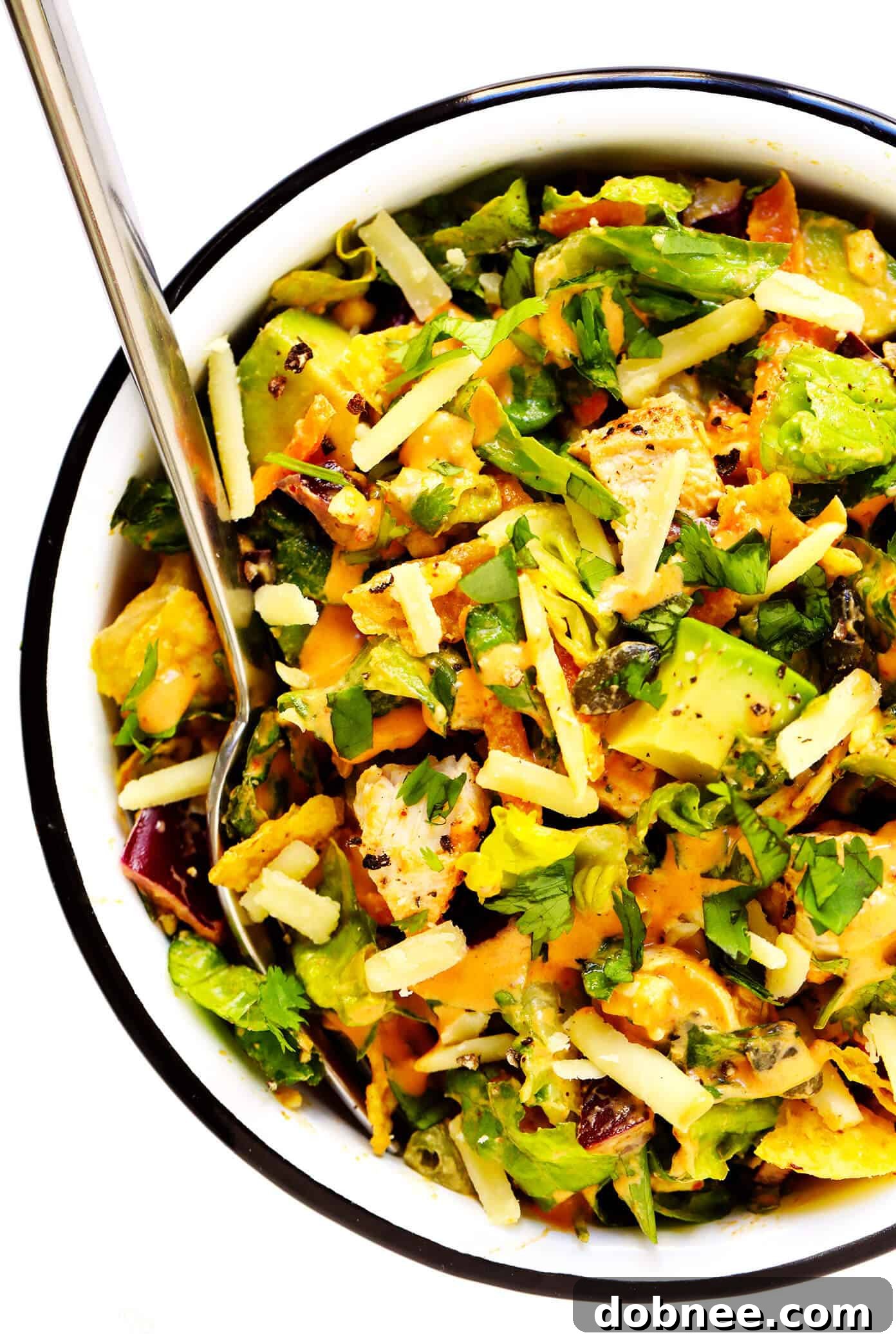 Chipotle Chopped Salad Perfectly Dressed Close-up of Chopped Salad with Chipotle Dressing Fully Mixed In, Ready to Enjoy