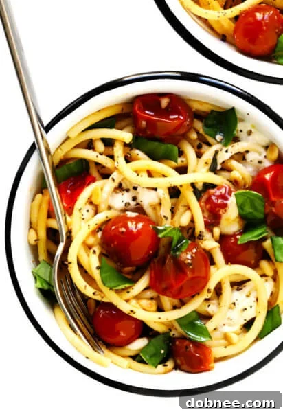 Garlicky Pasta with Burrata, Basil and Burst Cherry Tomatoes