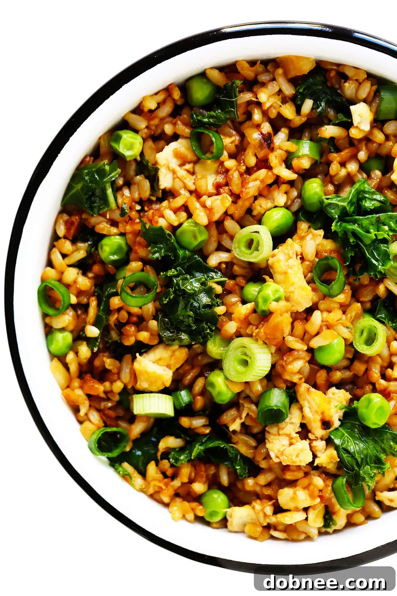 Ginger Kale Fried Rice in a serving bowl