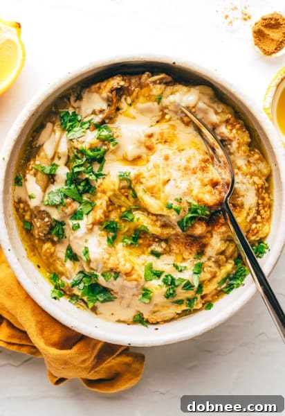 A beautiful shot of finished baba ganoush, ready to be served.