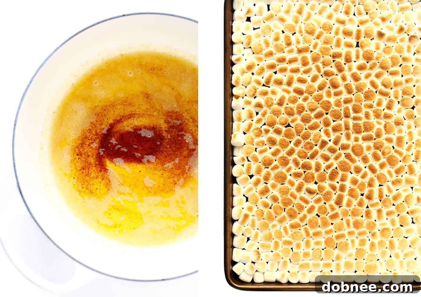 Brown Butter and Toasted Marshmallows in a saucepan for Next-Level Rice Krispie Treats