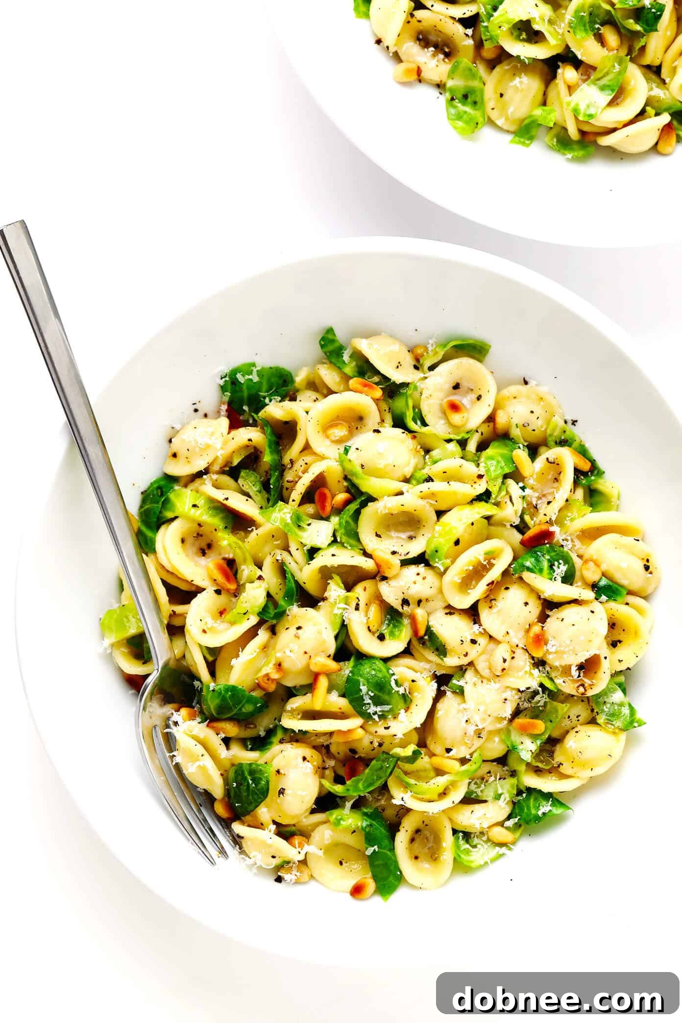 Serving Bowls of Brussels Sprouts Parmesan Pasta