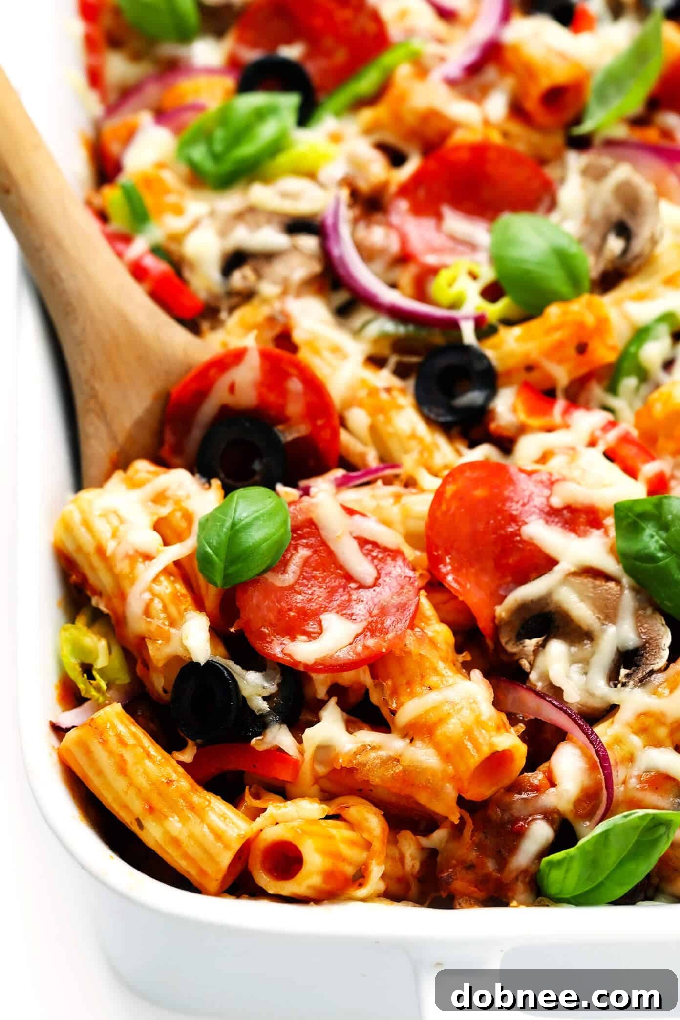 Scoop of Pepperoni Pizza Baked Ziti