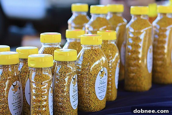 Close-up of vibrant, golden bee pollen granules, a natural superfood