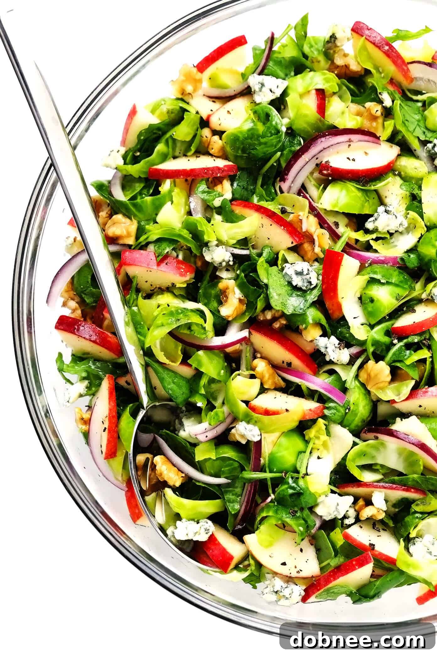 Brussels Sprouts Salad with Apples in Mixing Bowl
