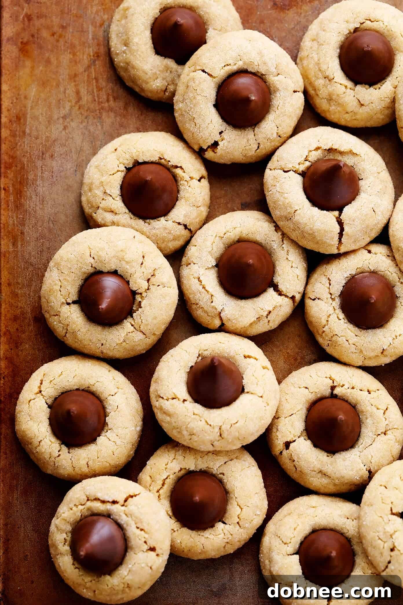 Peanut Butter Kiss Cookies on Baking Sheet