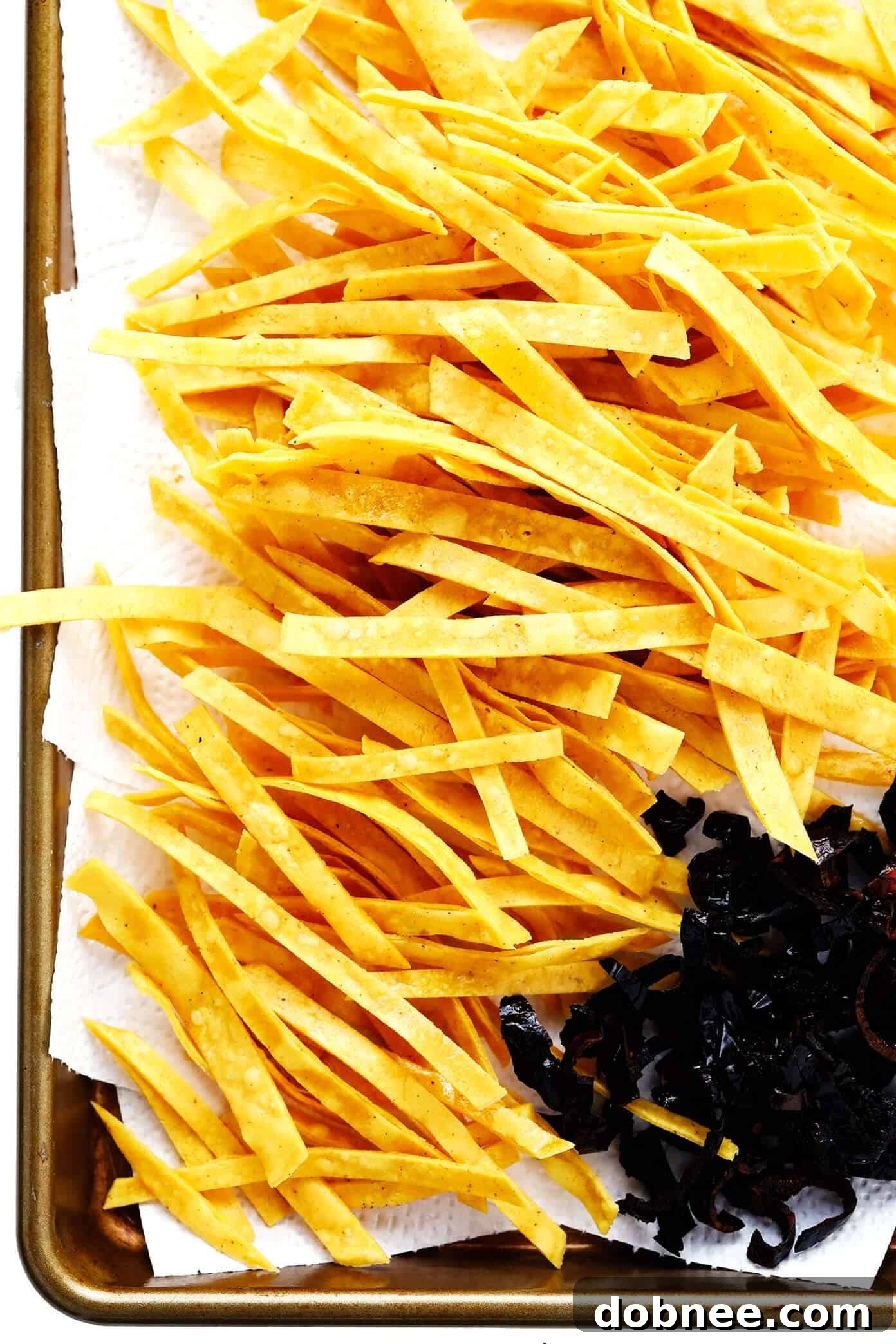 Fried tortilla strips and chiles for sopa azteca