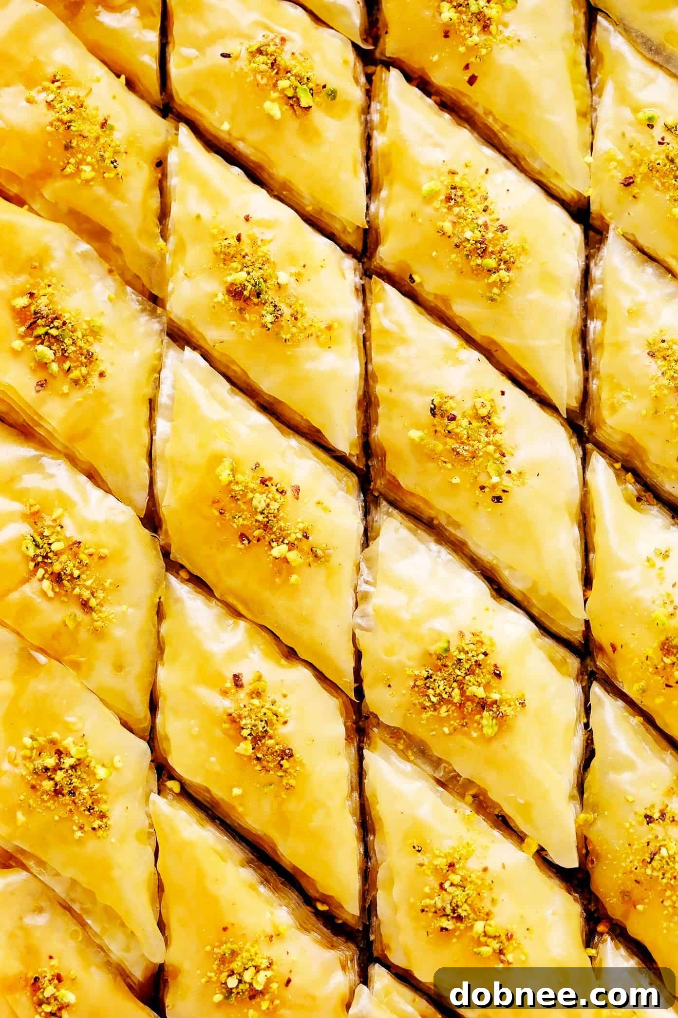 A stunning shot of homemade baklava with perfectly golden layers