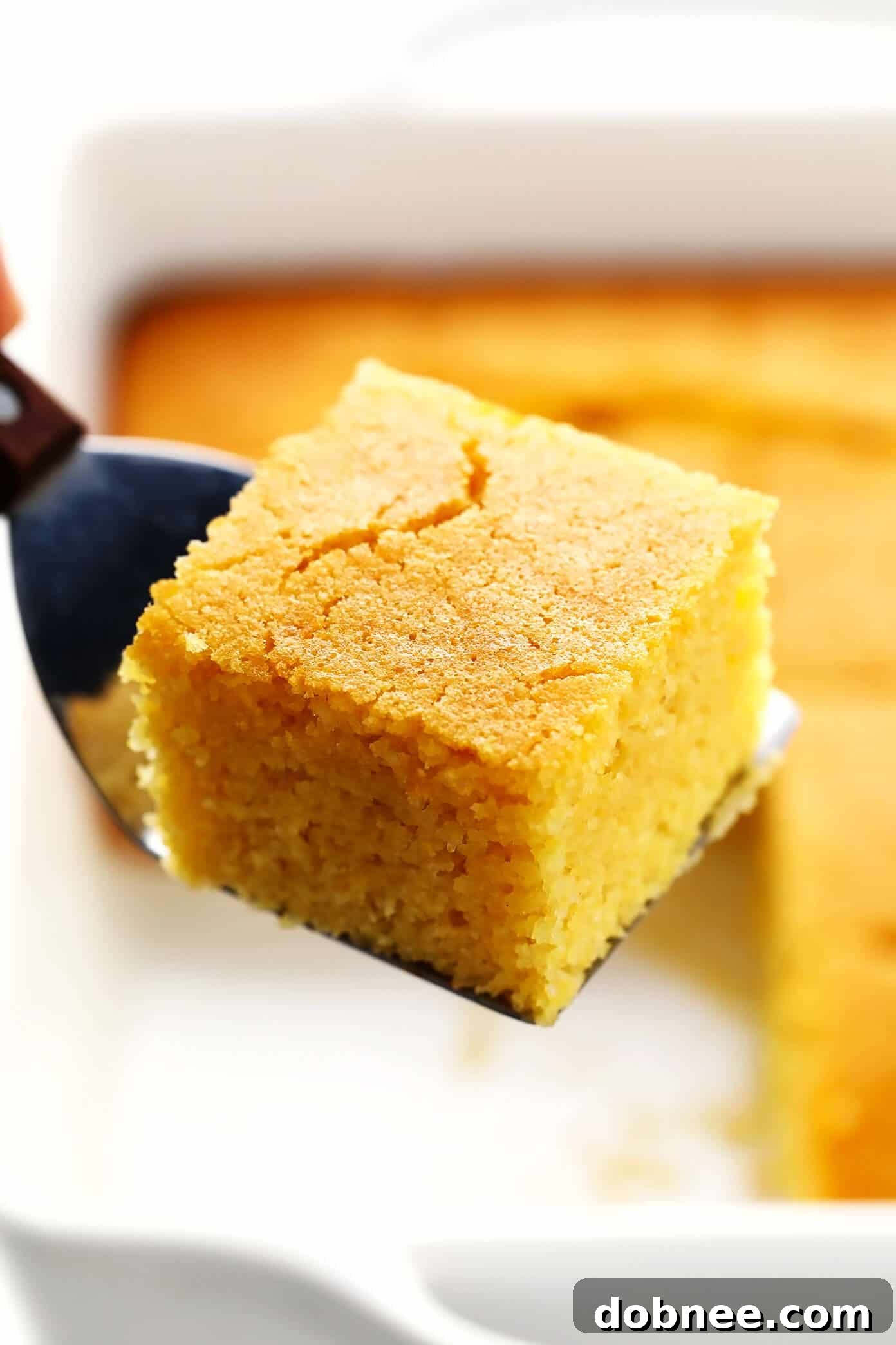 Homemade Cornbread Square in a Baking Pan