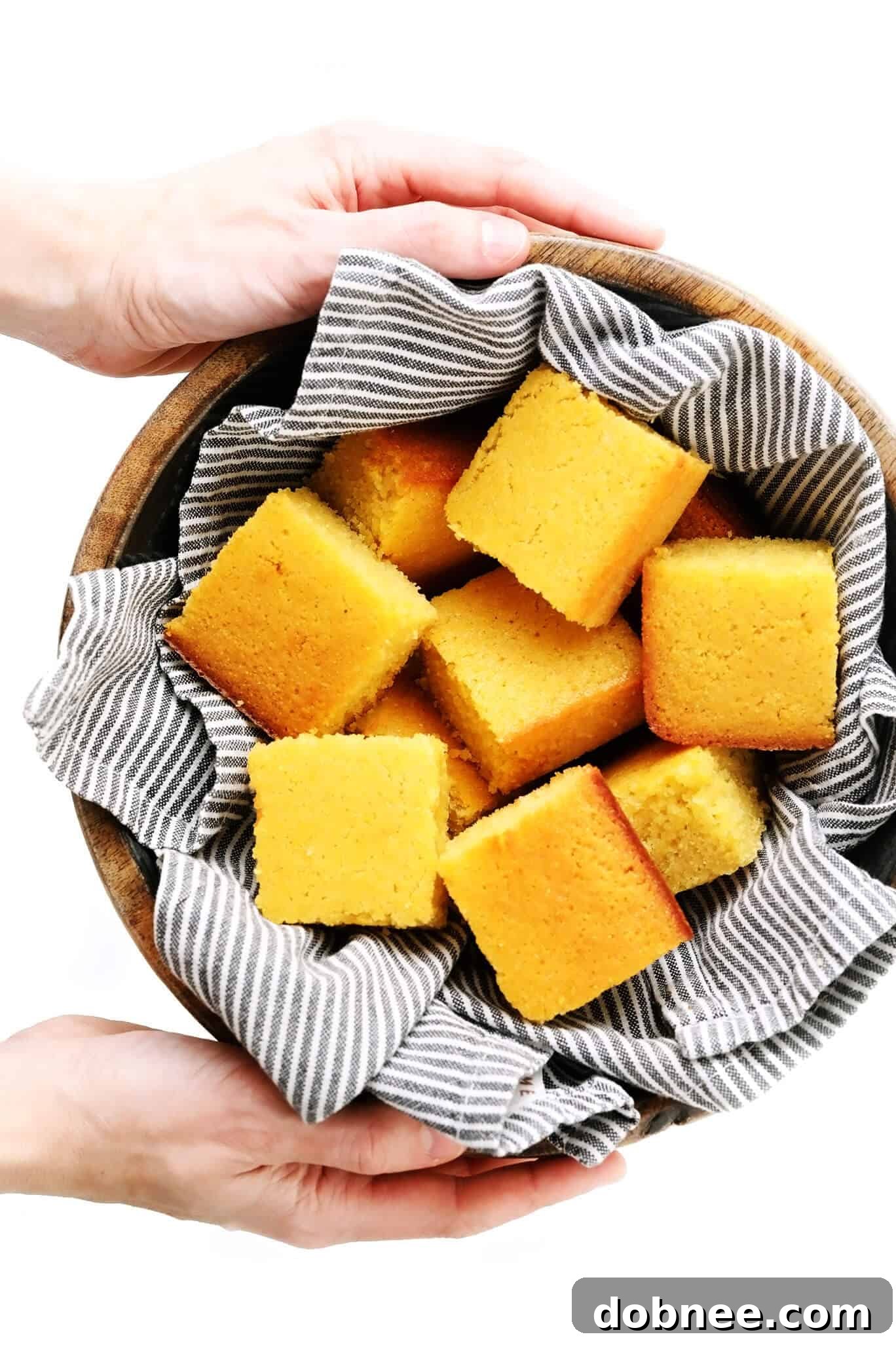 Bowl of Golden Homemade Cornbread Squares