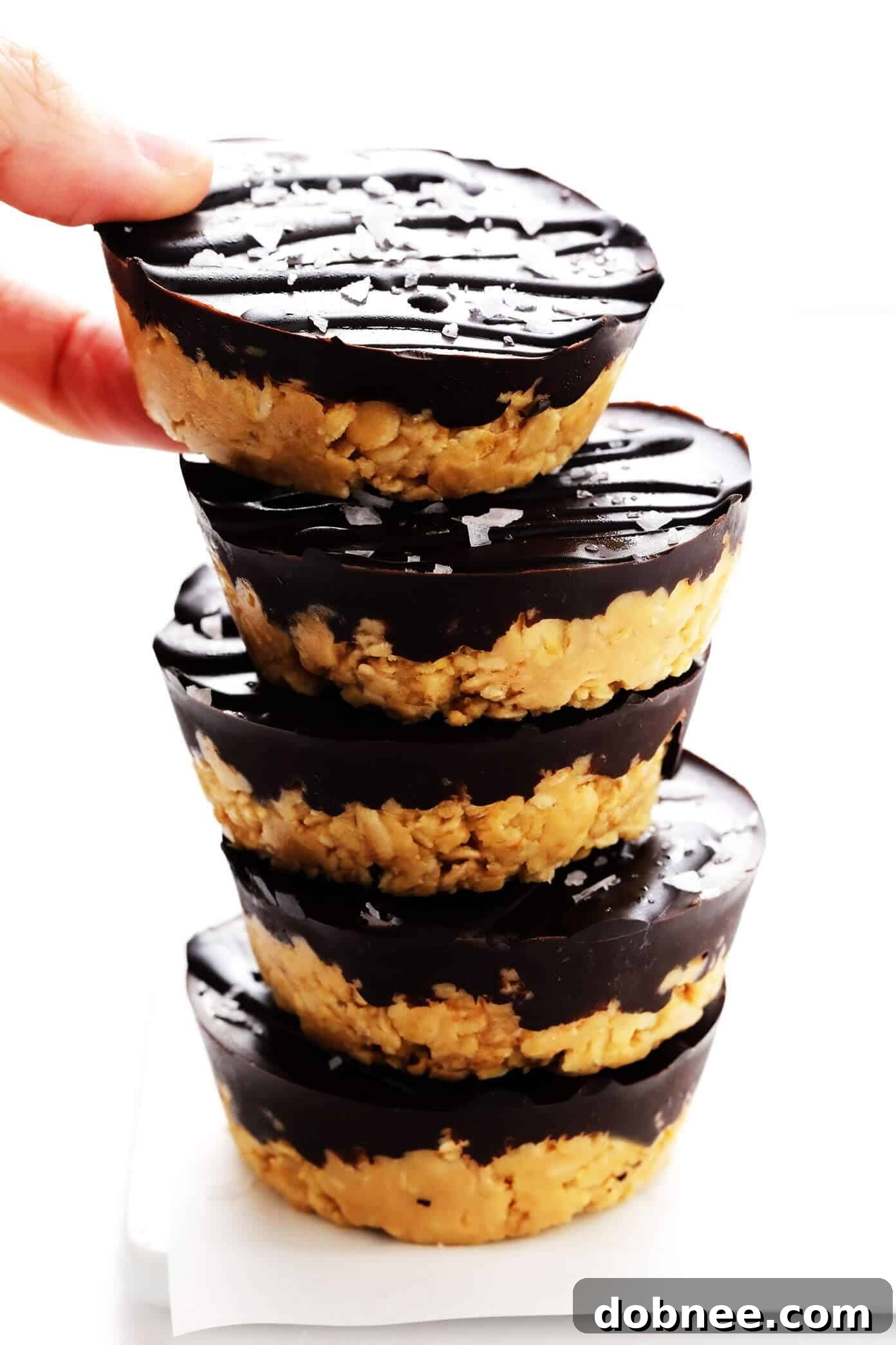 Salted Chocolate Peanut Butter Oat Cups, an easy and healthy no-bake snack