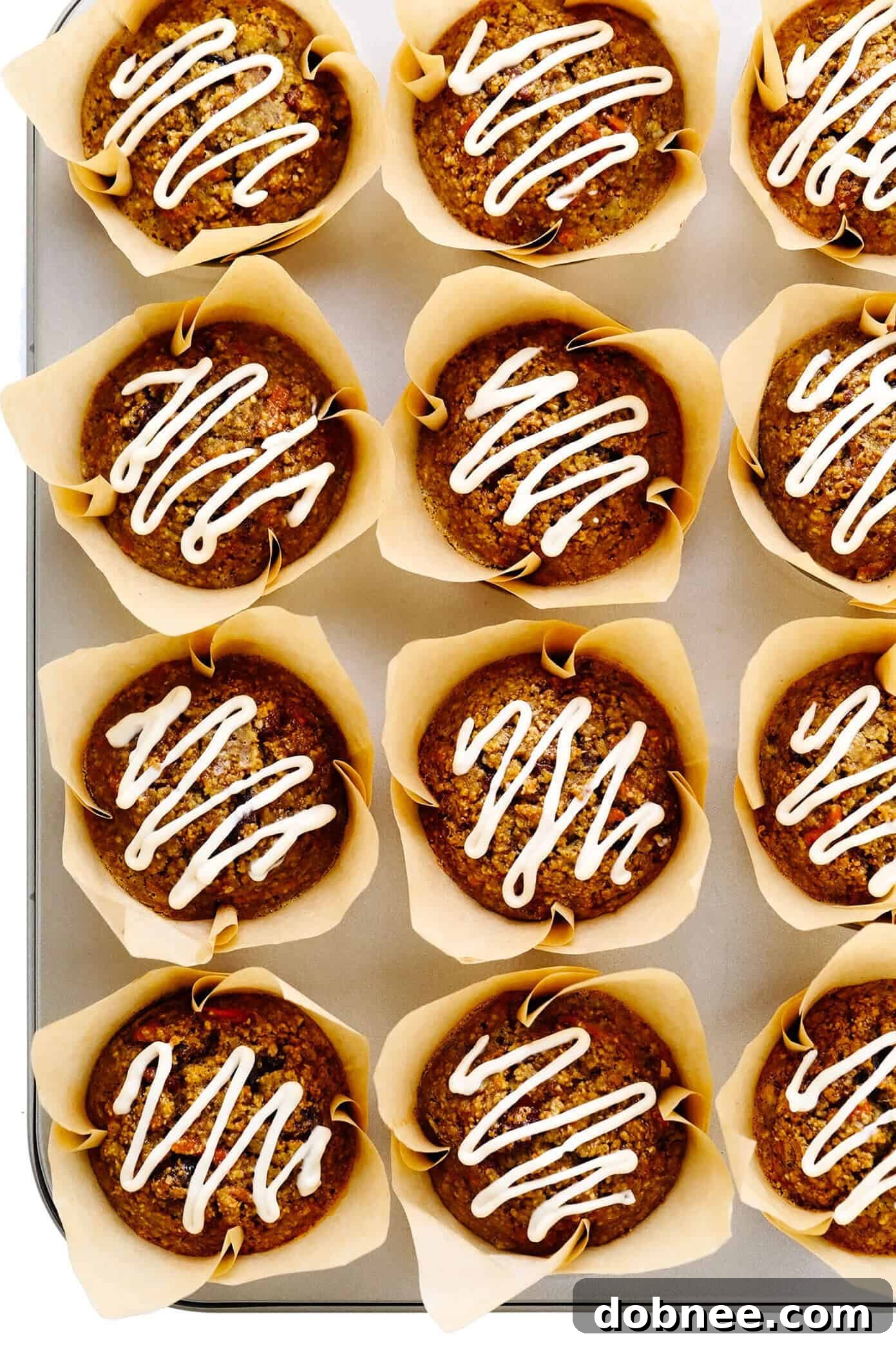Healthy Carrot Cake Muffins with Cream Cheese Drizzle