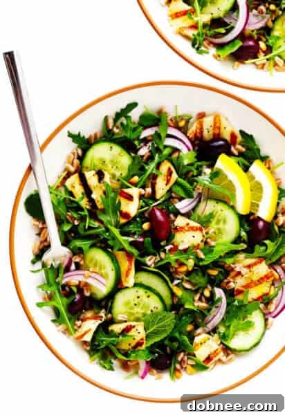 Grilled Halloumi Salad in Serving Bowls