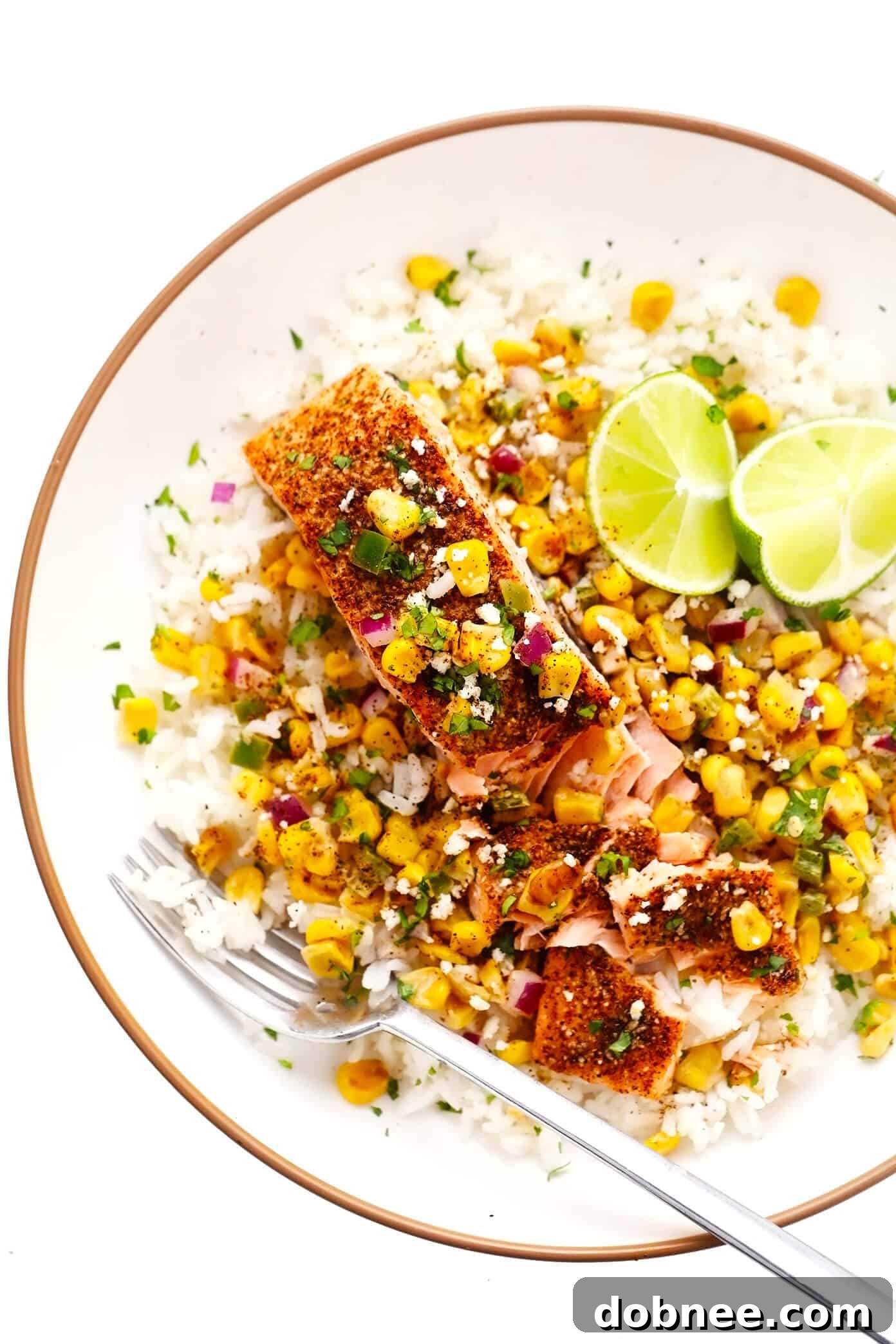 Chili Lime Salmon with Esquites, a quick and healthy Mexican-inspired dish