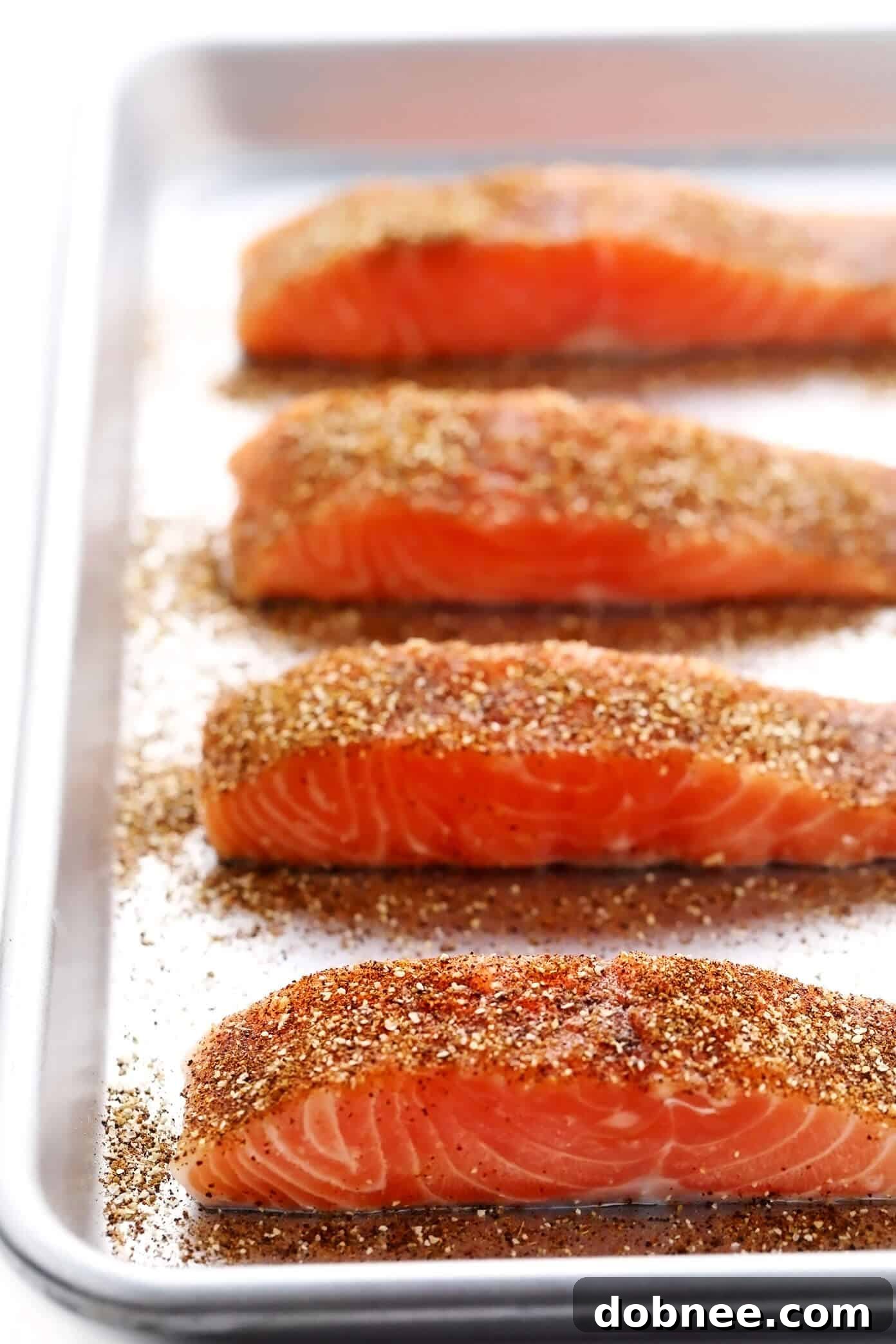 Chili Lime Salmon Fillets, seasoned and ready for cooking