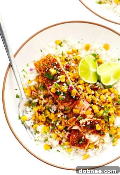 Chili Lime Salmon with Esquites (Mexican Street Corn Salsa Dip)