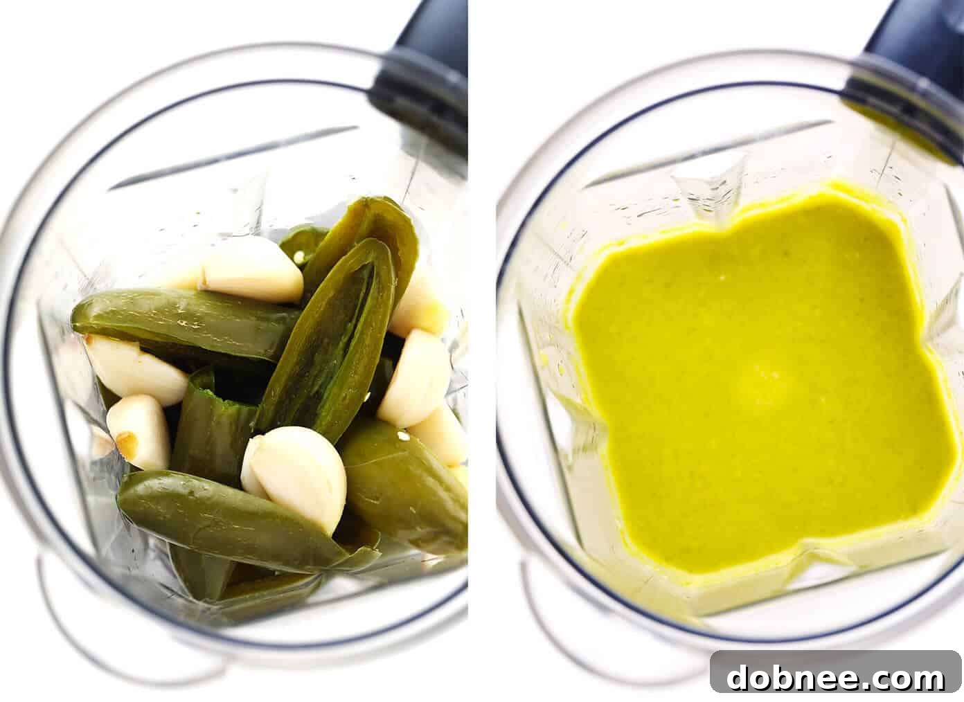 Puréeing salsa doña in blender