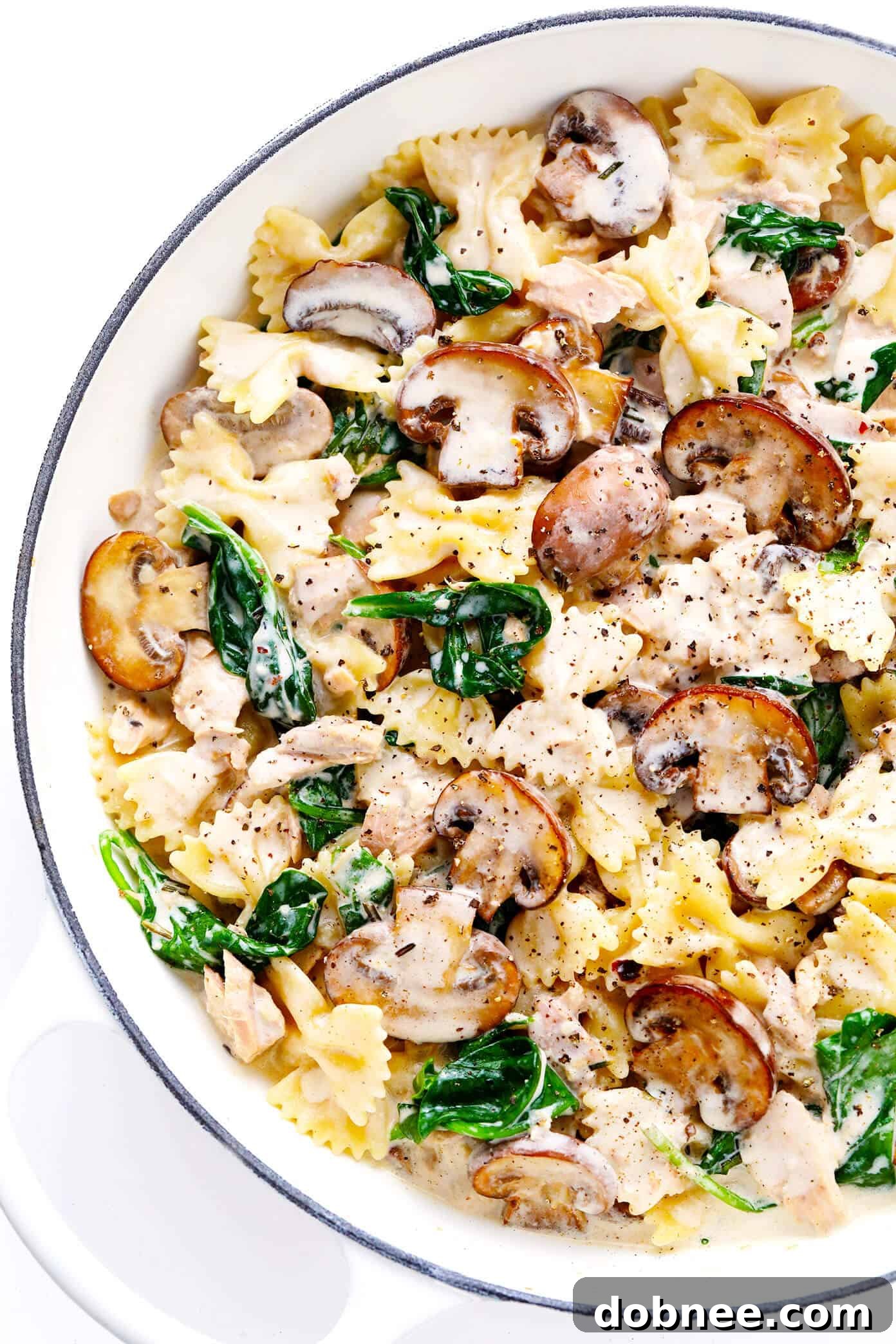 Creamy Tuna Mushroom Pasta - A quick and delicious weeknight dinner with tender flakes of tuna, earthy mushrooms, and a rich lemon garlic cream sauce.