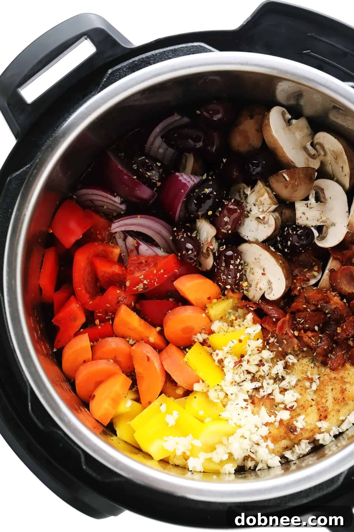 Prepping Chicken Cacciatore ingredients in an Instant Pot