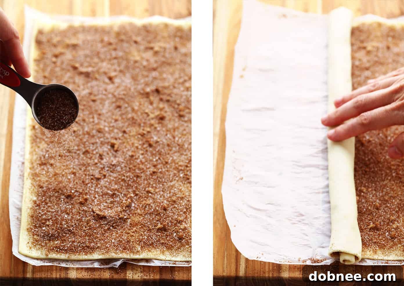 Rolling and Filling Puff Pastry Cinnamon Rolls