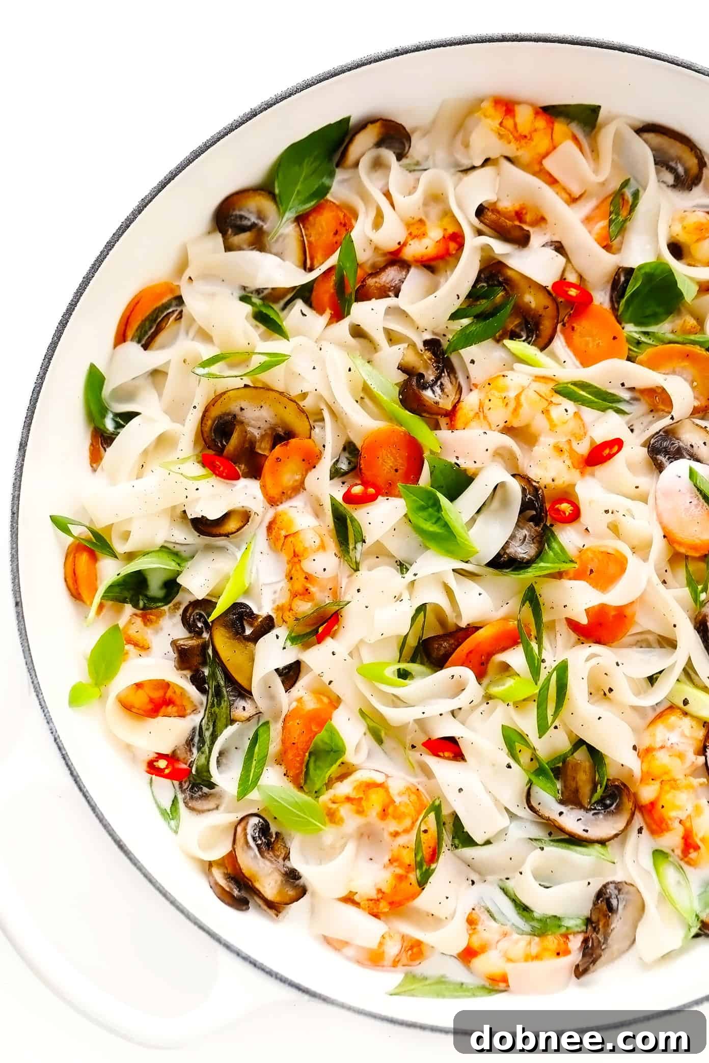 Sizzling Lemongrass Coconut Noodles with Shrimp and Thai Basil