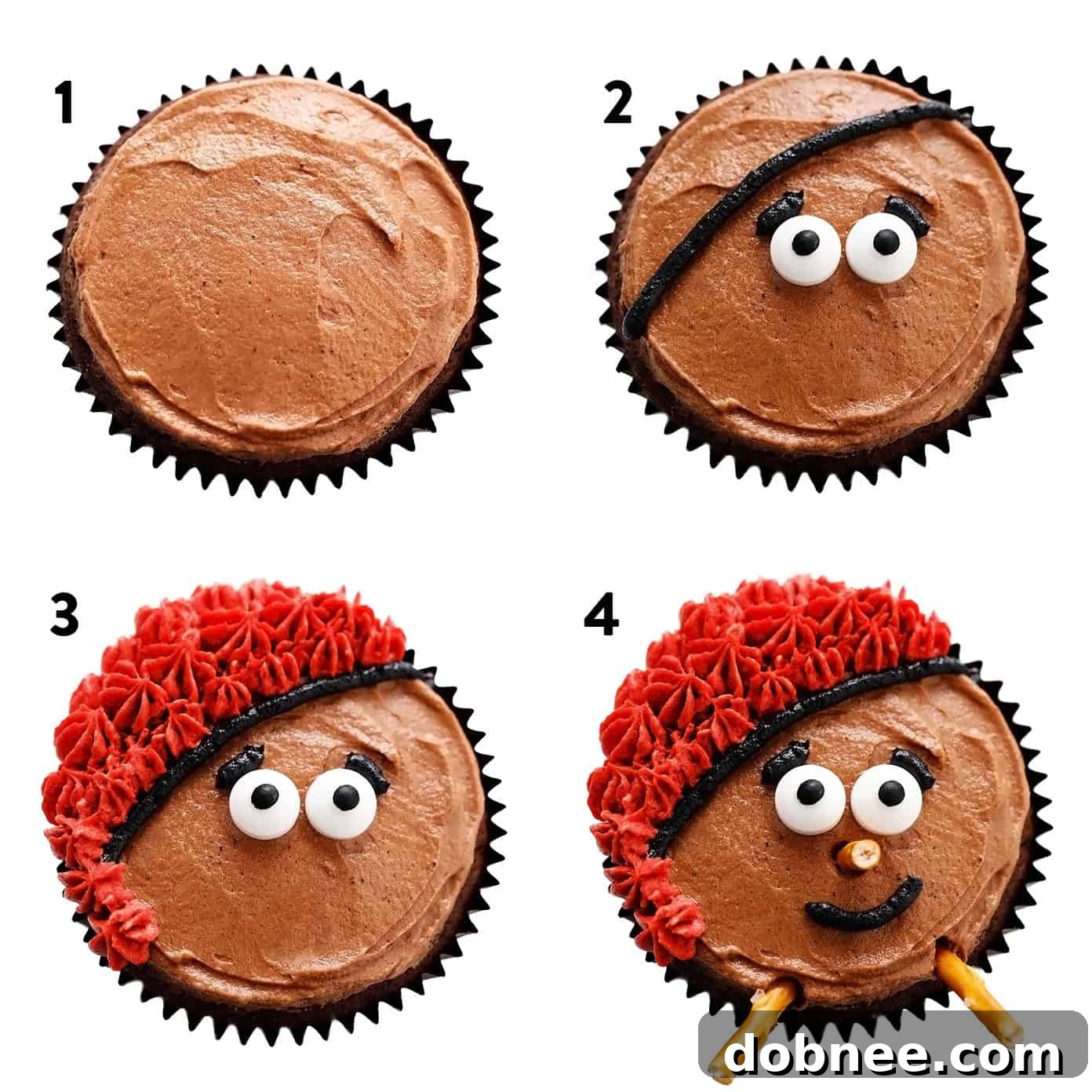 Step-by-step guide on how to decorate Caga Tió Christmas cupcakes