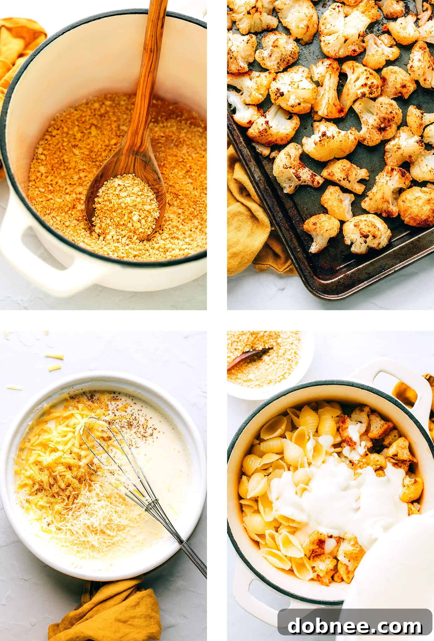 From roasting to saucing: the journey to perfect mac and cheese Step-by-step process of preparing Roasted Cauliflower Mac and Cheese