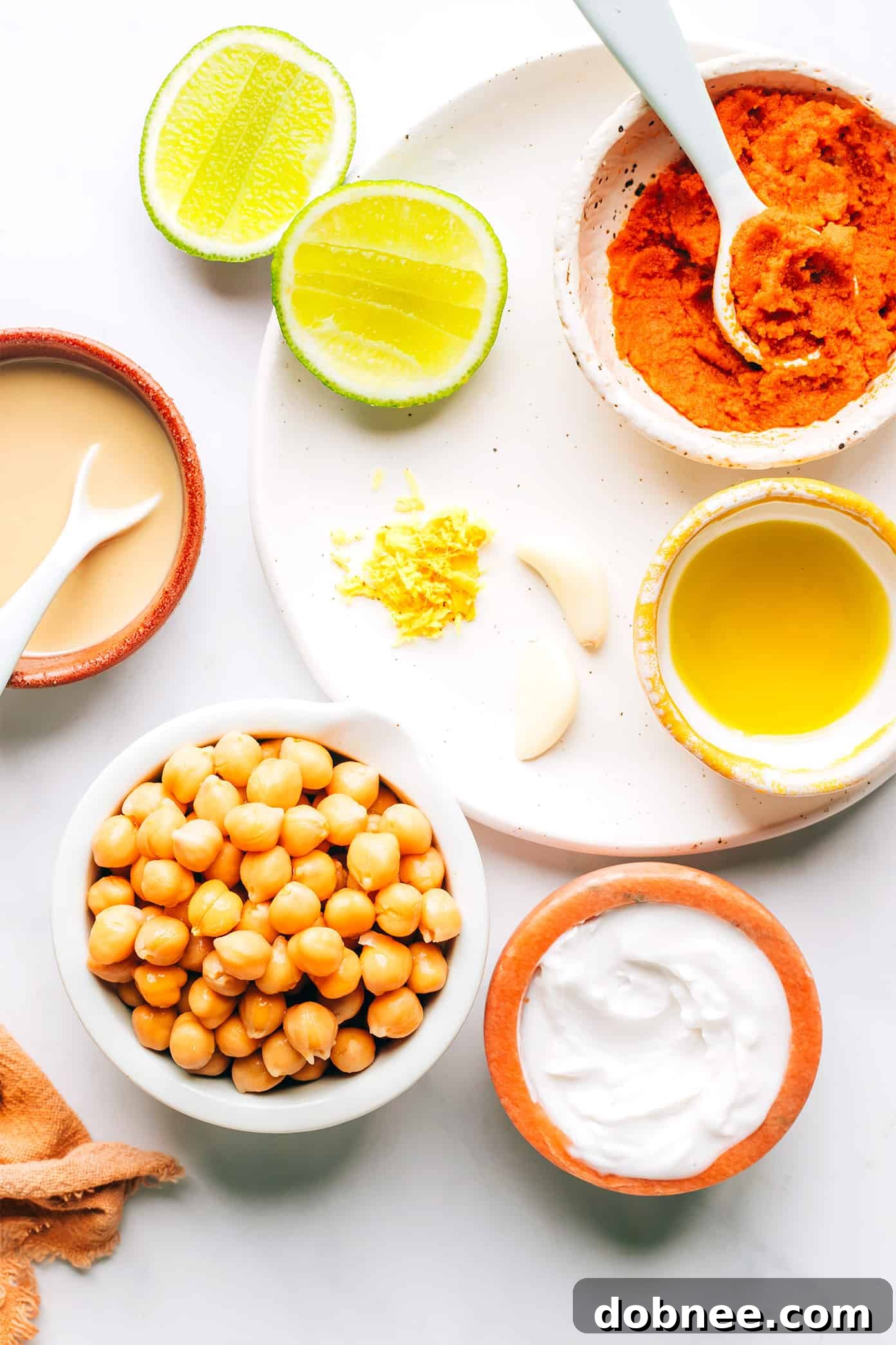 Ingredients for Thai Red Curry Hummus laid out
