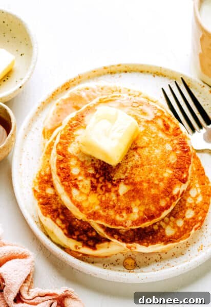 Stack of freshly cooked kefir pancakes