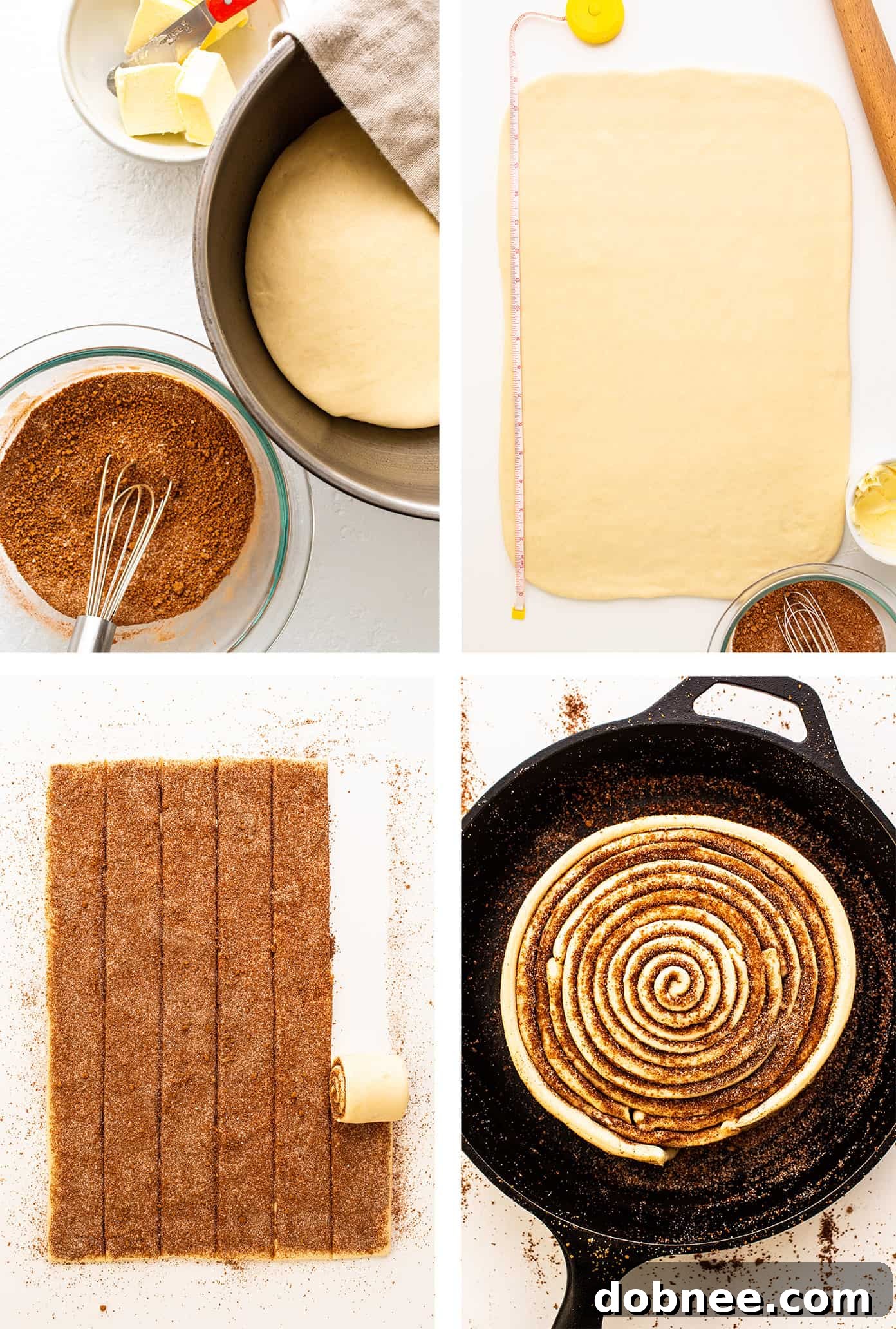 Cinnamon Roll Dough Preparation Step-by-step demonstration showing the process of making the soft and fluffy cinnamon roll dough from scratch.