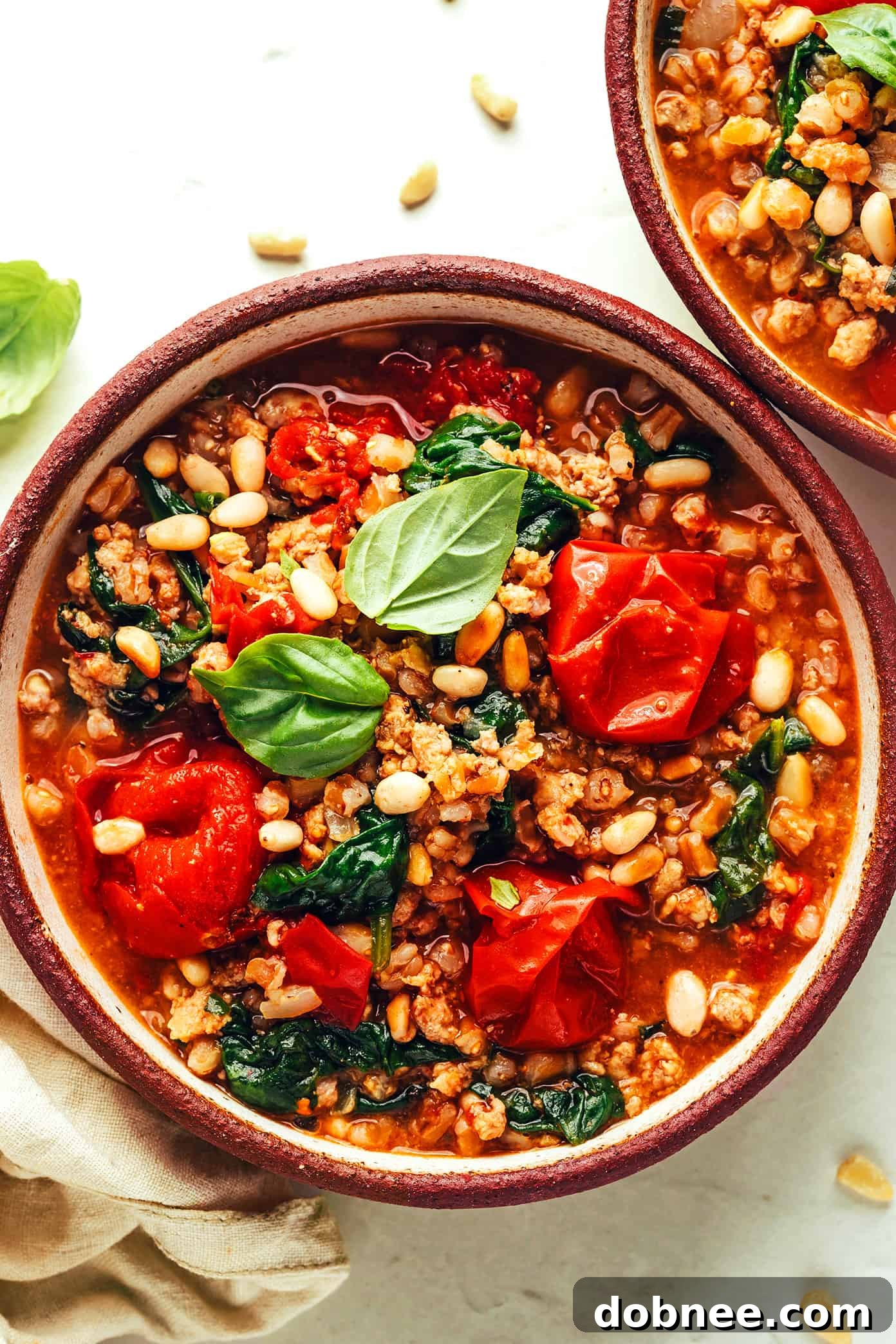 One Pot Farro in Bowls with Pine Nuts - Serving Suggestion