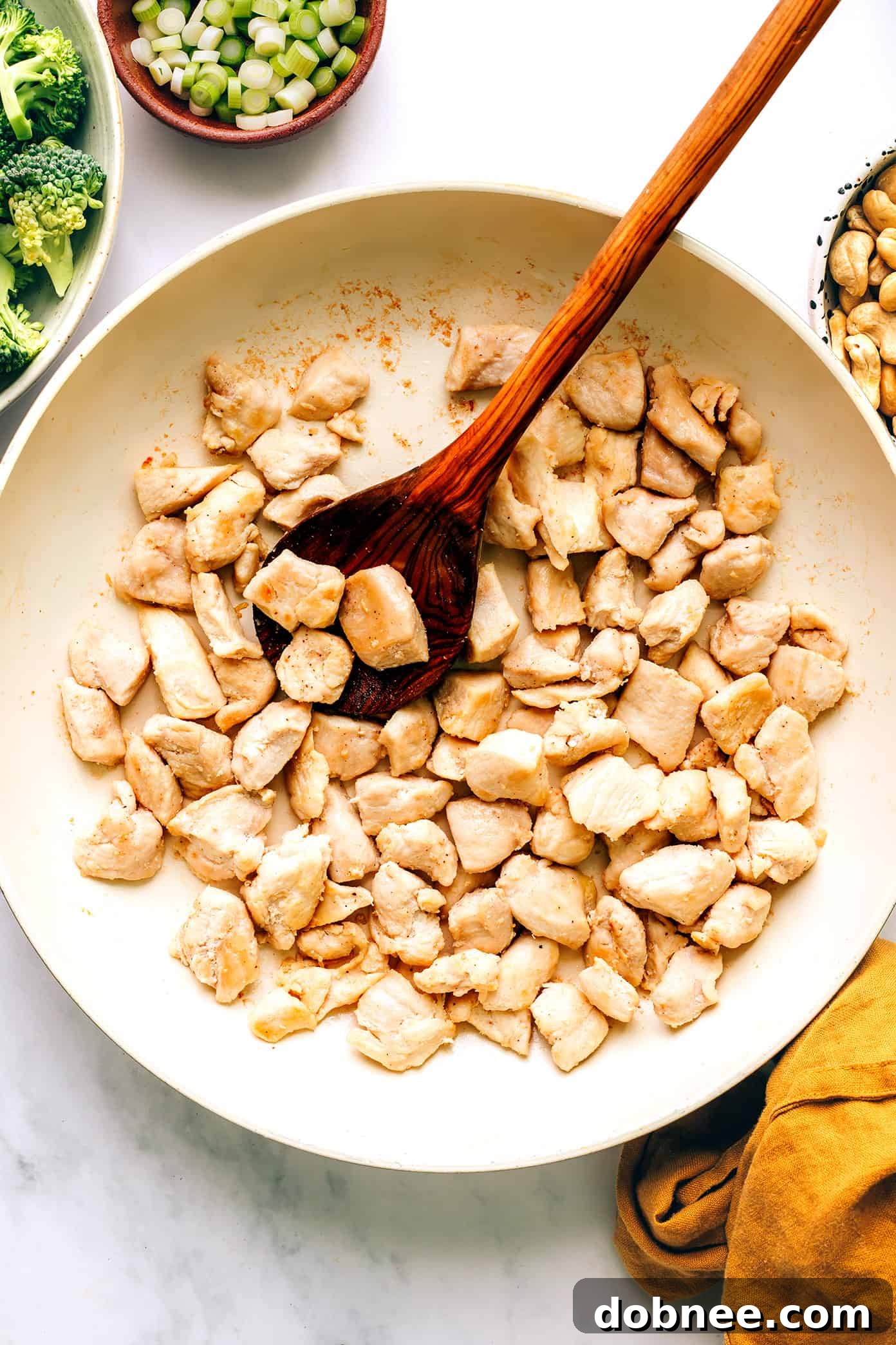 Cooking Cashew Chicken and Broccoli, showcasing fresh ingredients