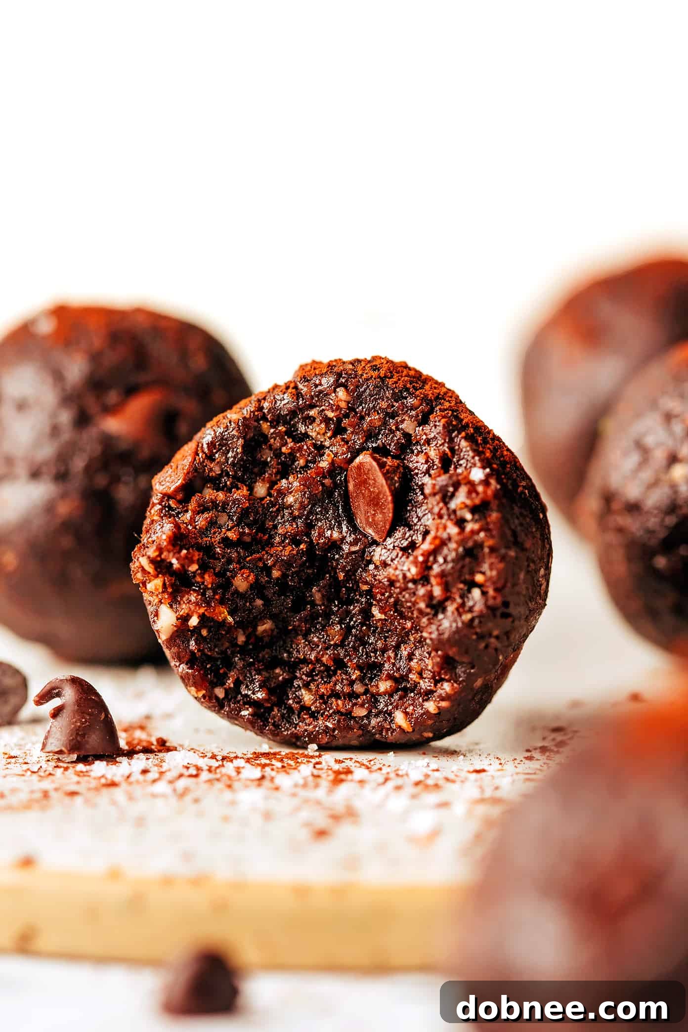 Salted Chocolate Brownie Bites - A delicious, healthy snack made with nuts, dates, cocoa, and sea salt.