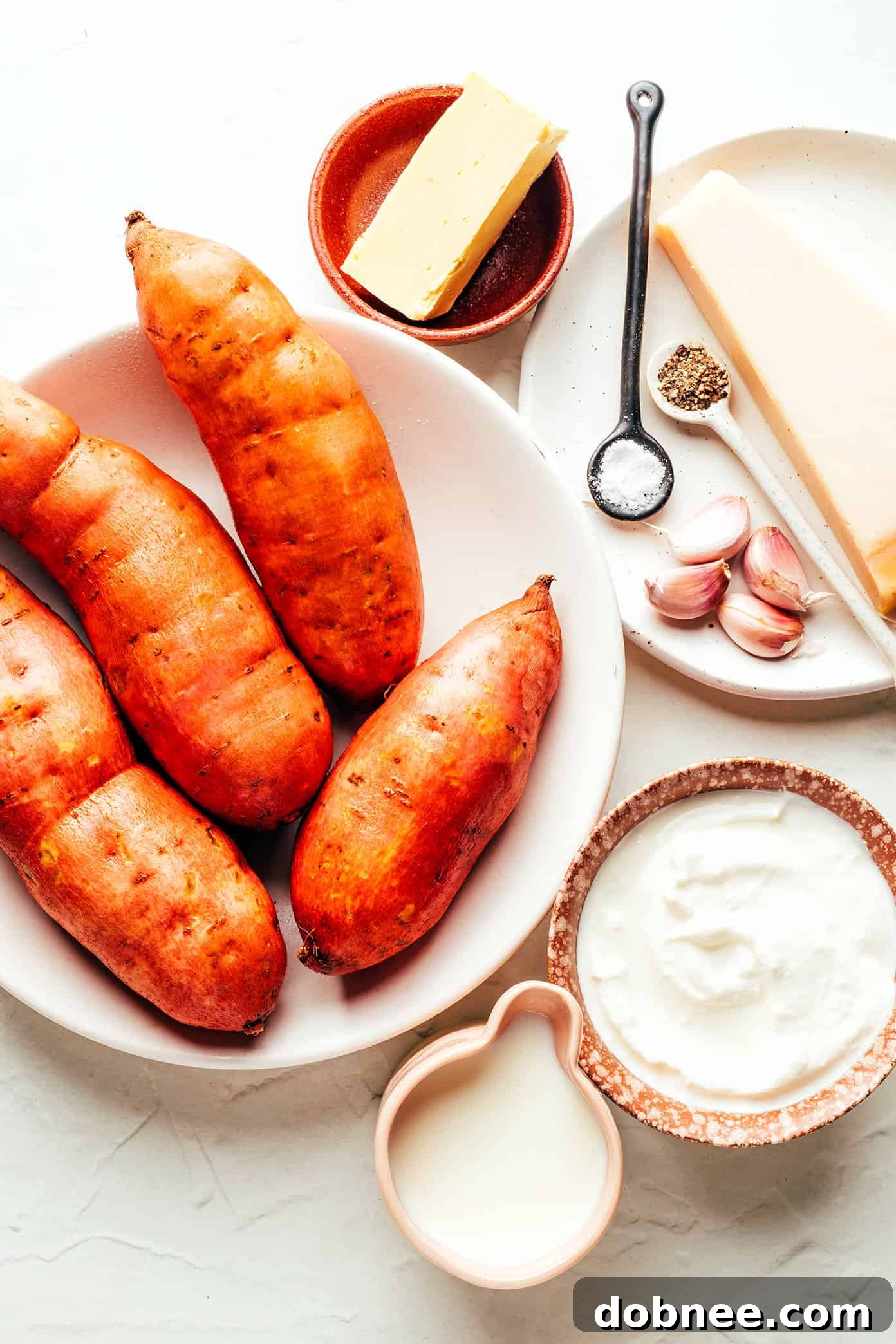 Garlic Parmesan Mashed Sweet Potato Ingredients