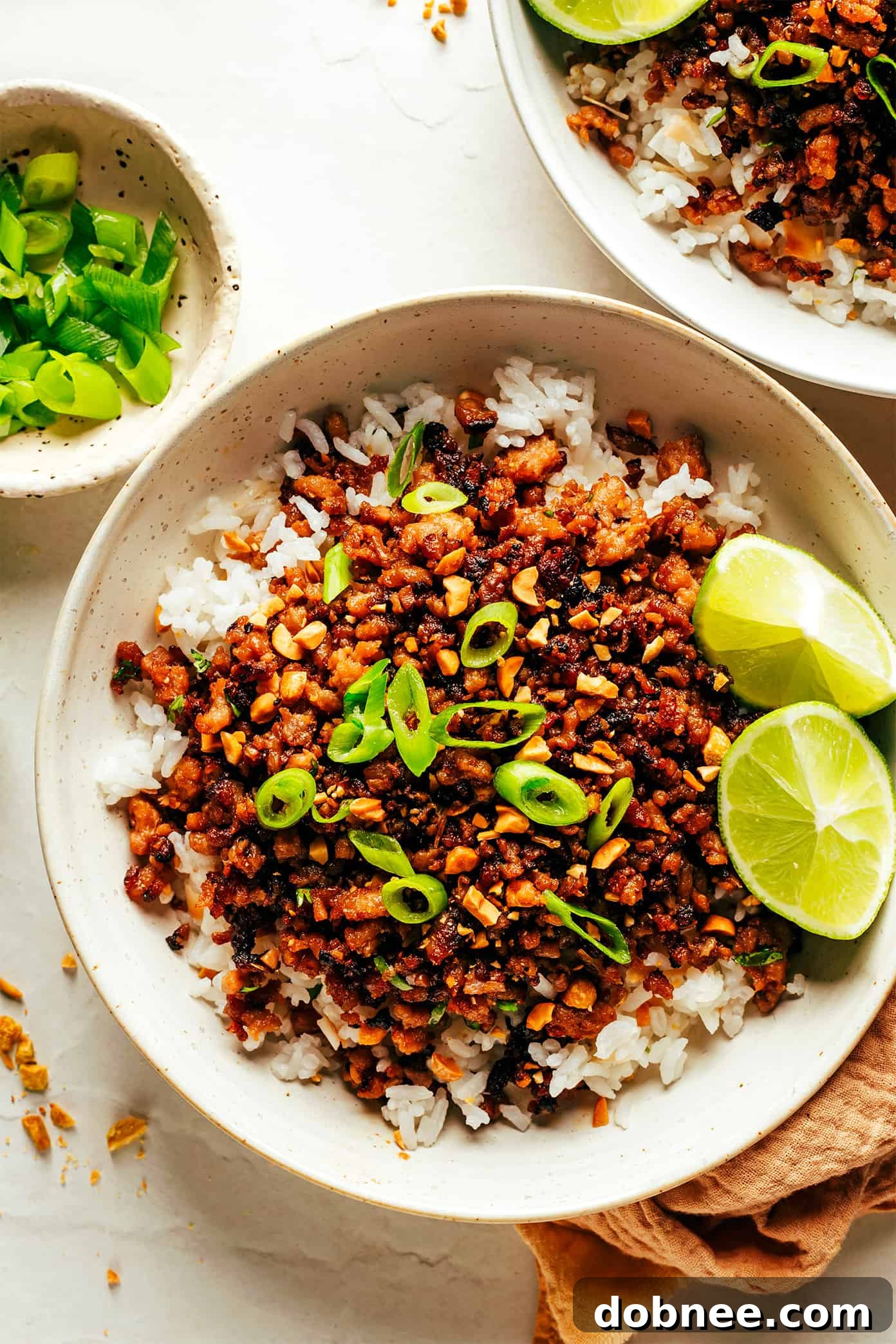 Ginger Lime Pork with Coconut Rice, a delicious 30-minute meal for busy weeknights.