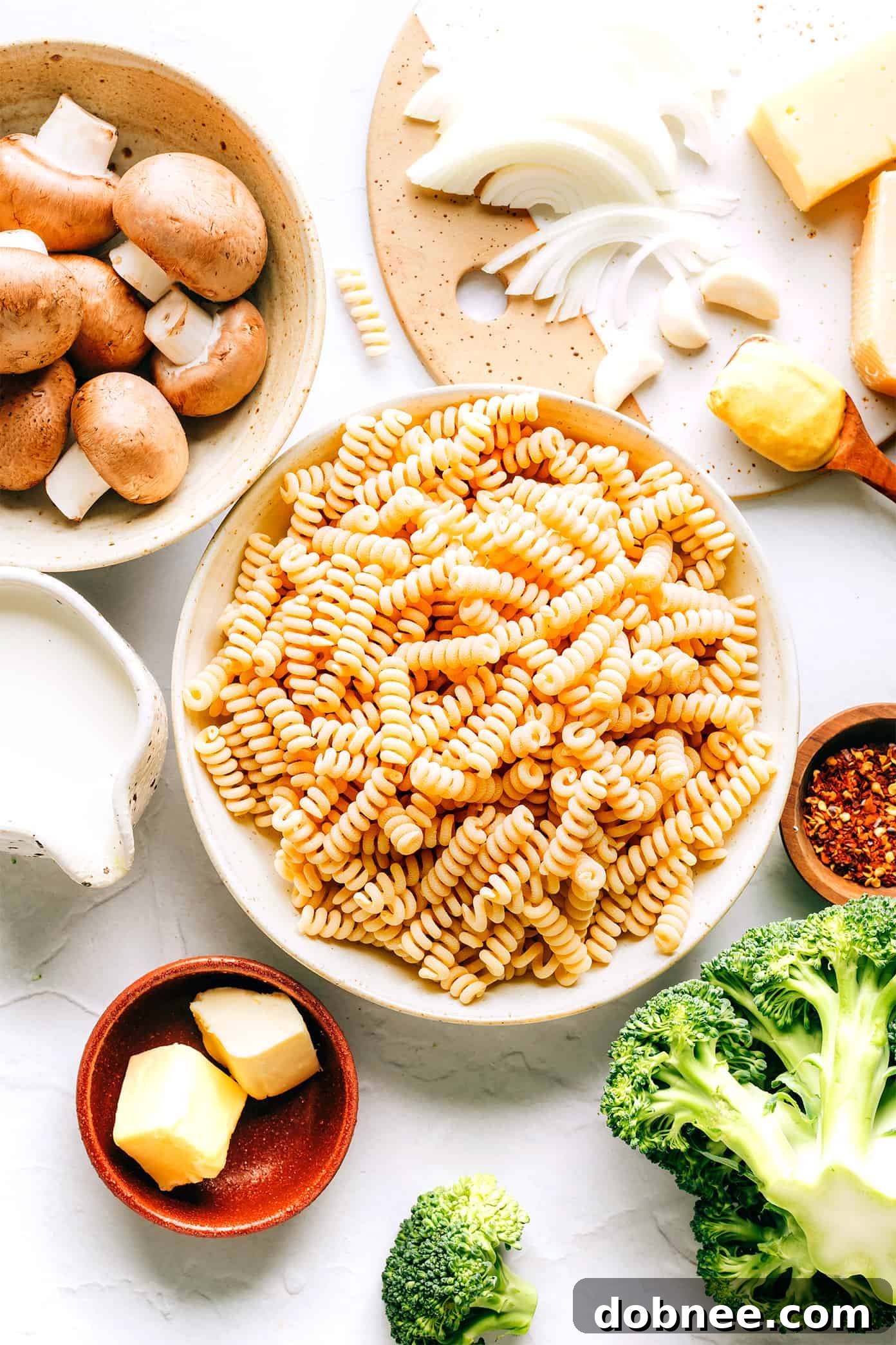 Ingredients for One Pot Broccoli Mac and Cheese