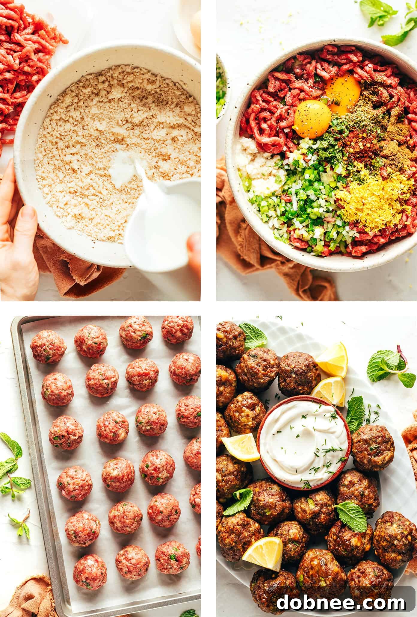 Ingredients for Greek meatballs laid out on a table