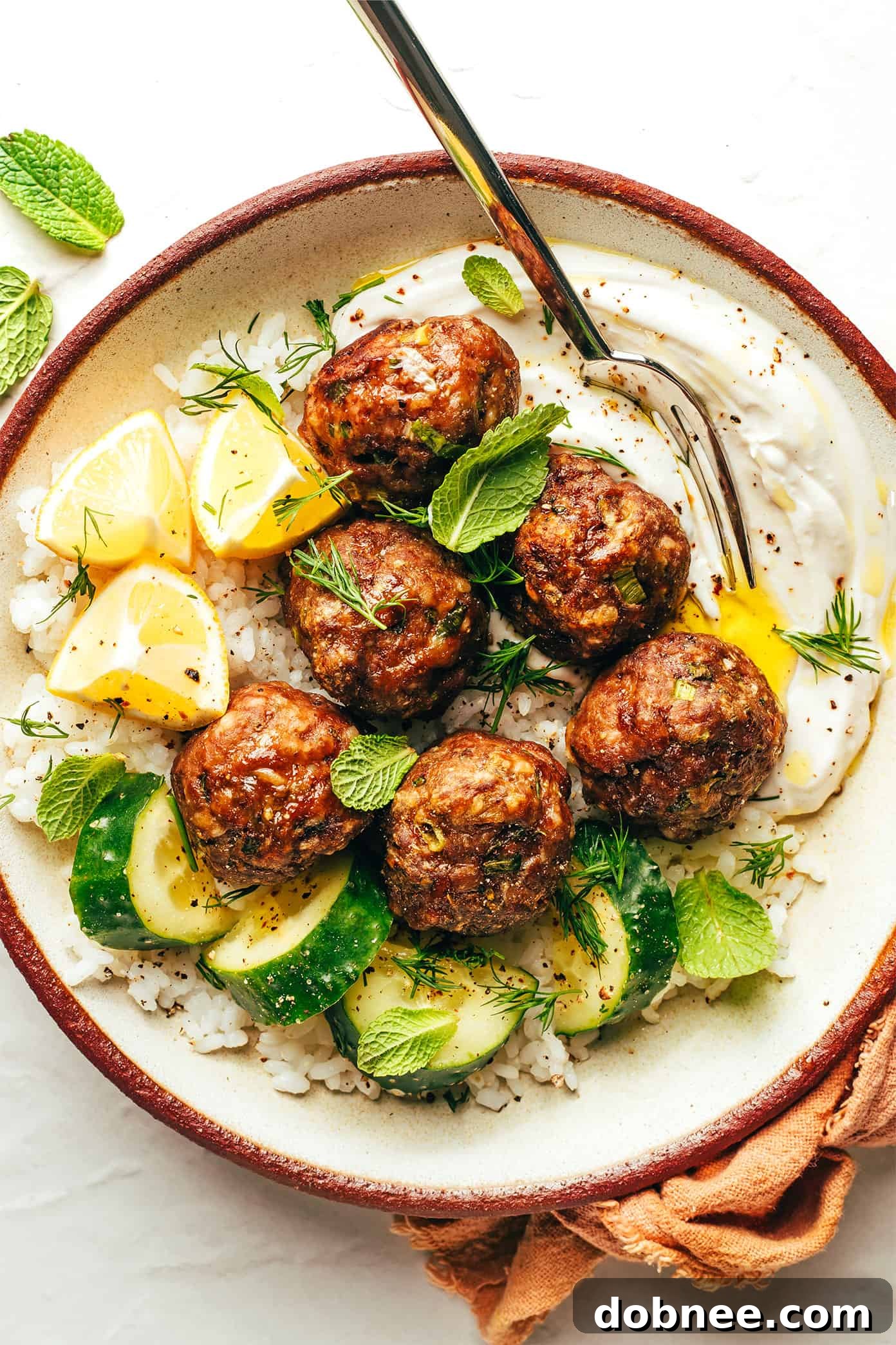 Greek meatballs with tahini yogurt sauce