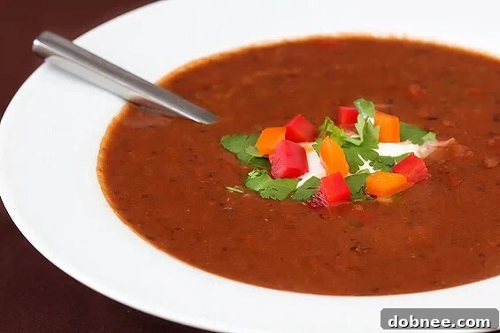 Hearty Spicy Black Bean Soup Delicious and comforting bowl of Spicy Black Bean Soup, perfect for a hearty meal.
