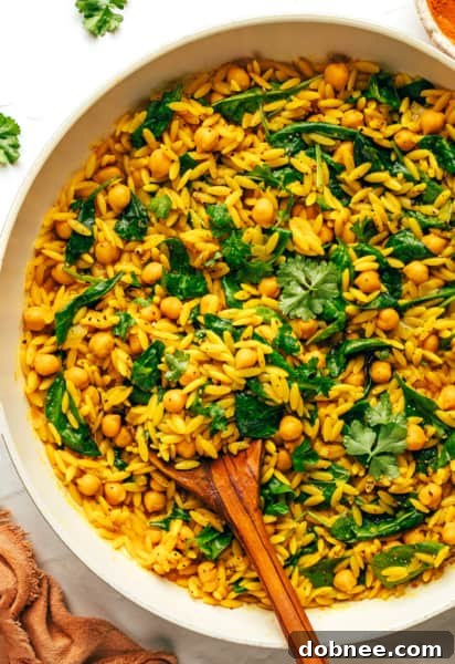 Lemony Spiced Orzo and Chickpeas close up