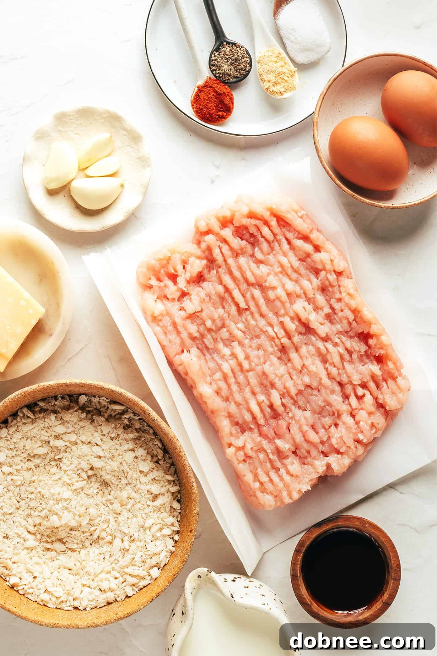 Ingredients for making homemade chicken meatballs