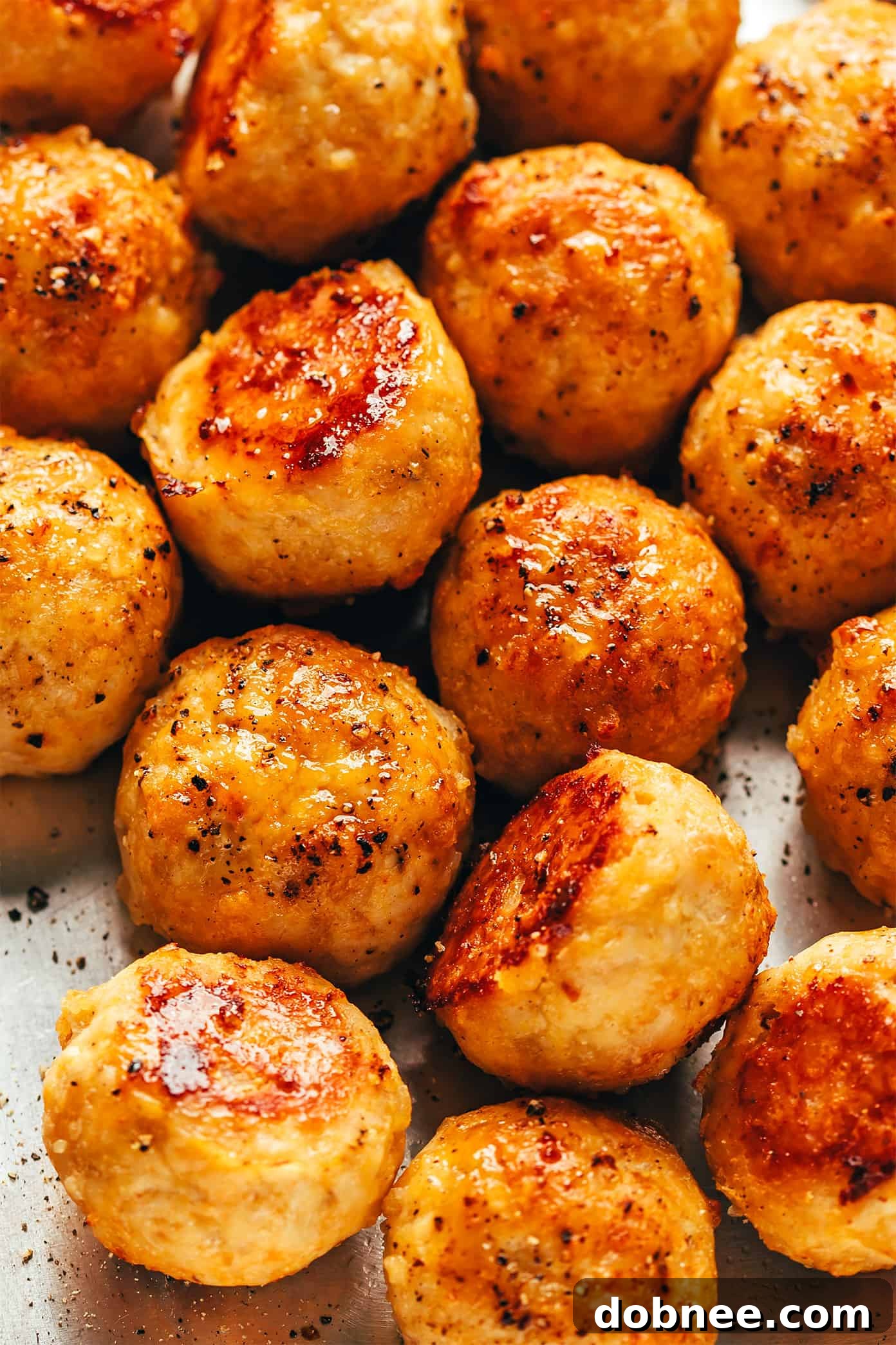 A bowl filled with freshly baked chicken meatballs